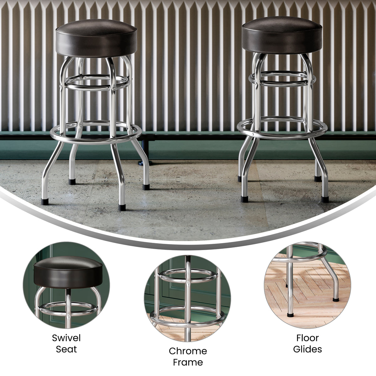 Double Ring Chrome Barstool
