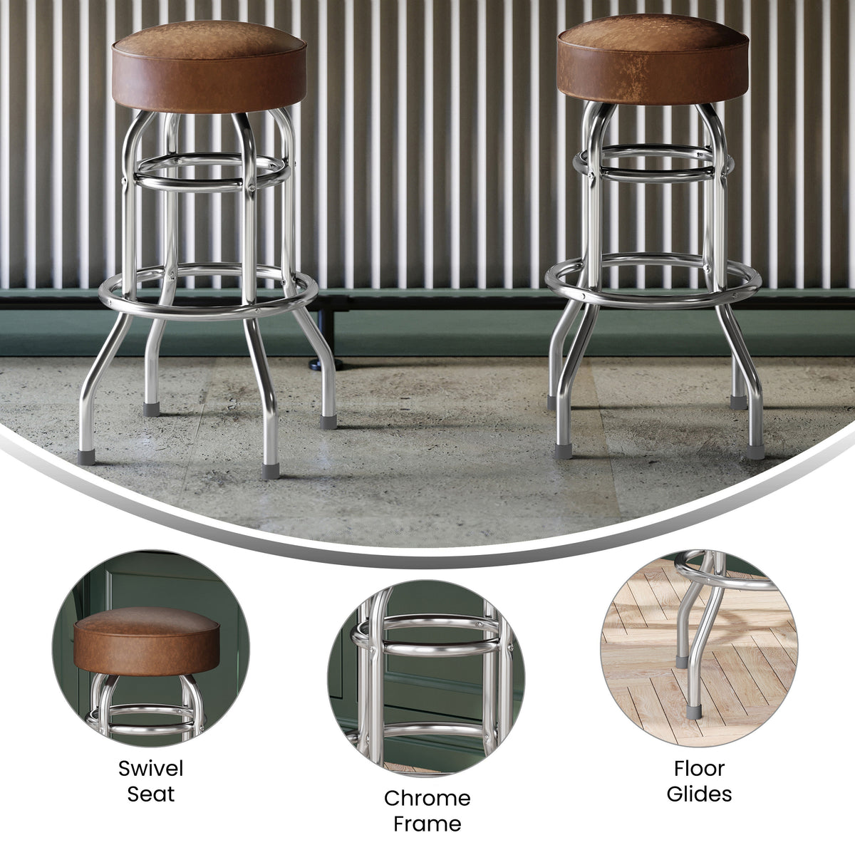 Double Ring Chrome Barstool