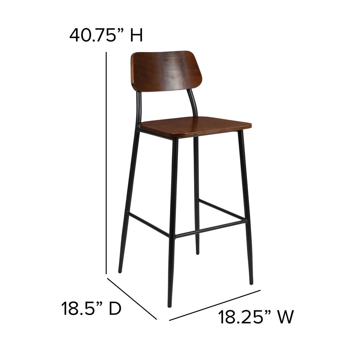 Industrial Barstool with Steel Frame and Rustic Wood Seat