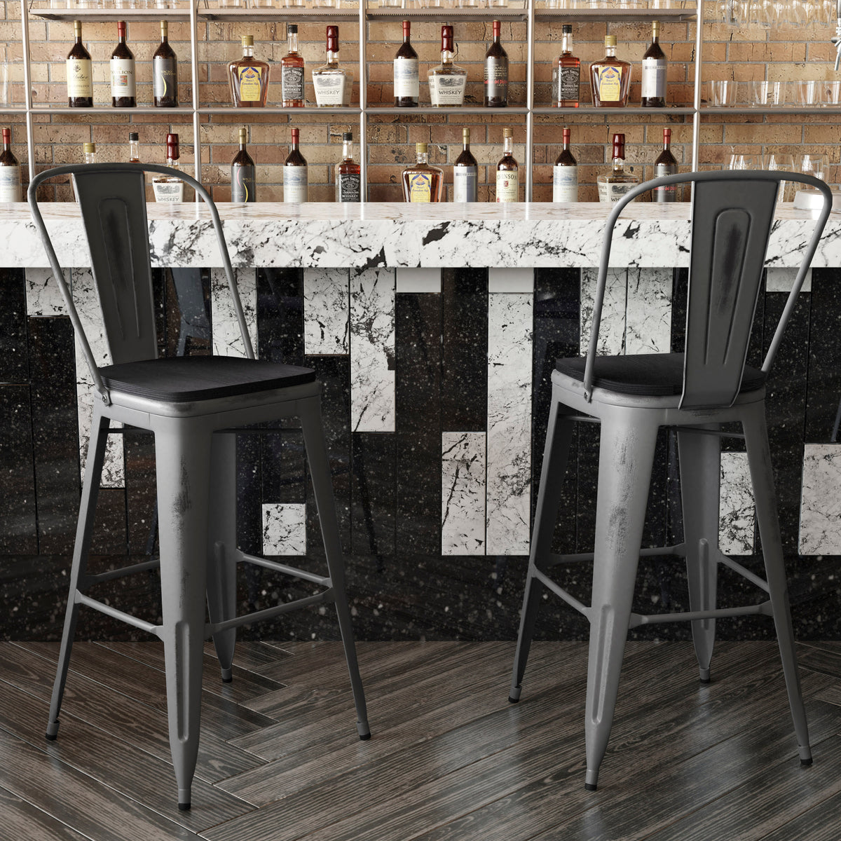 Lincoln 30'' High Indoor Bar Height Stool with Back with Poly Resin Wood Seat