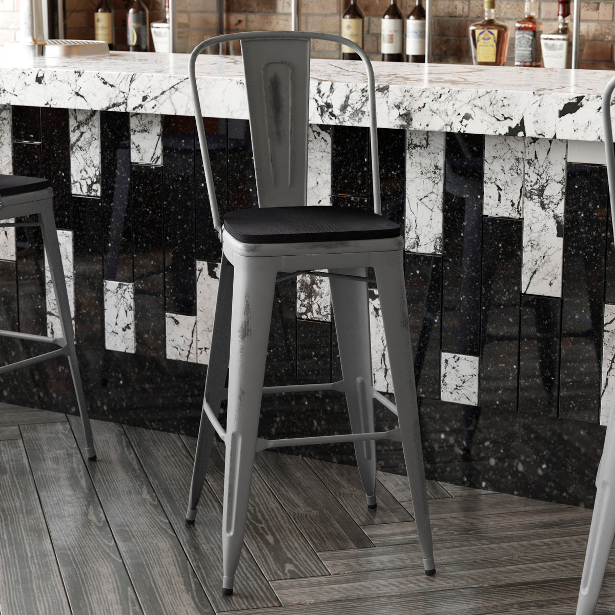 Lincoln 30'' High Indoor Bar Height Stool with Back with Poly Resin Wood Seat