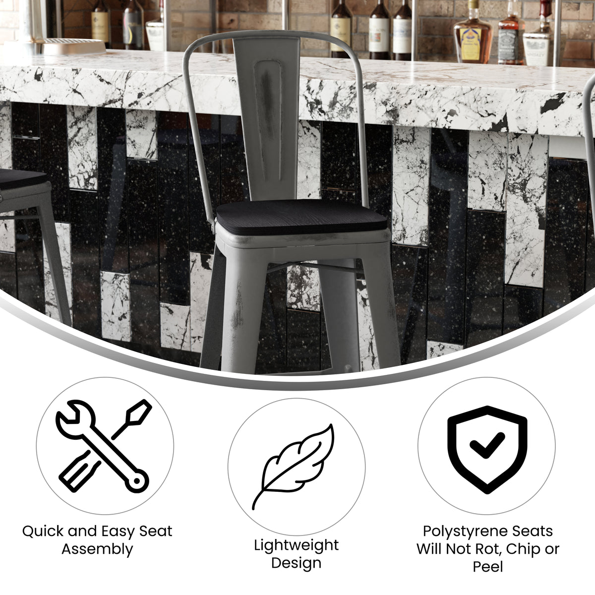 Lincoln 30'' High Indoor Bar Height Stool with Back with Poly Resin Wood Seat