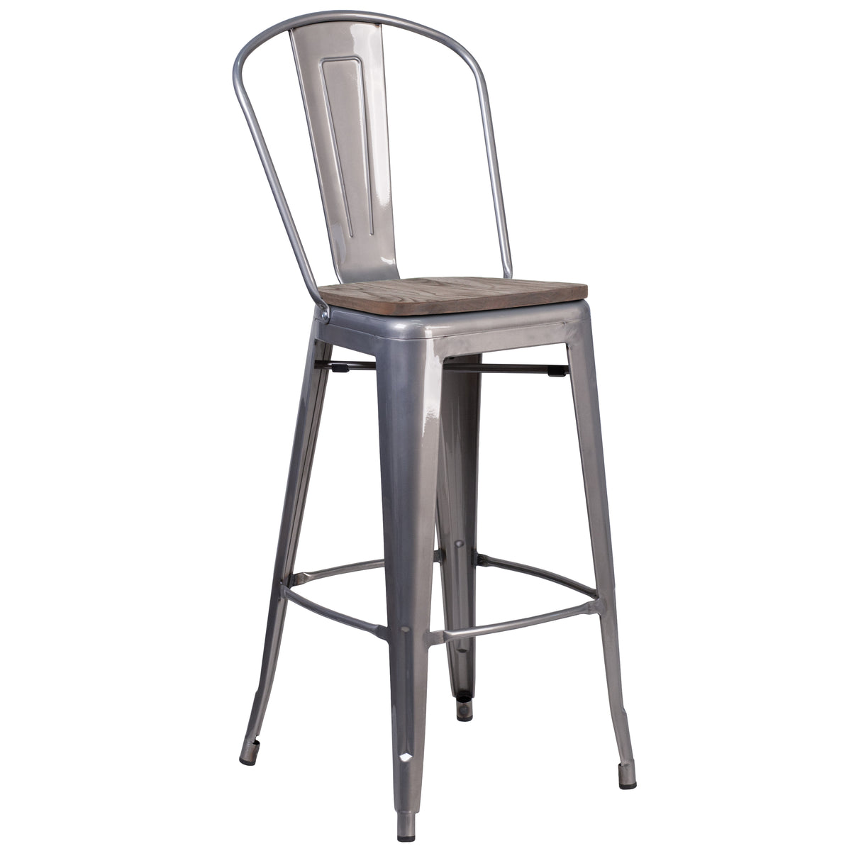 30" High Barstool with Back and Wood Seat