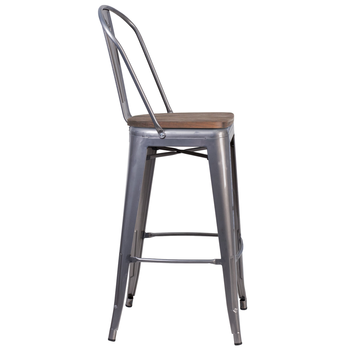 30" High Barstool with Back and Wood Seat