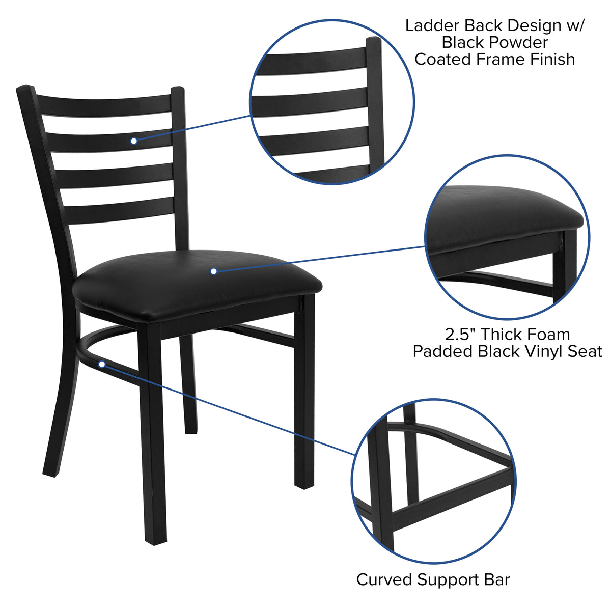 36'' Square Laminate Table Set with X-Base and 4 Ladder Back Metal Chairs