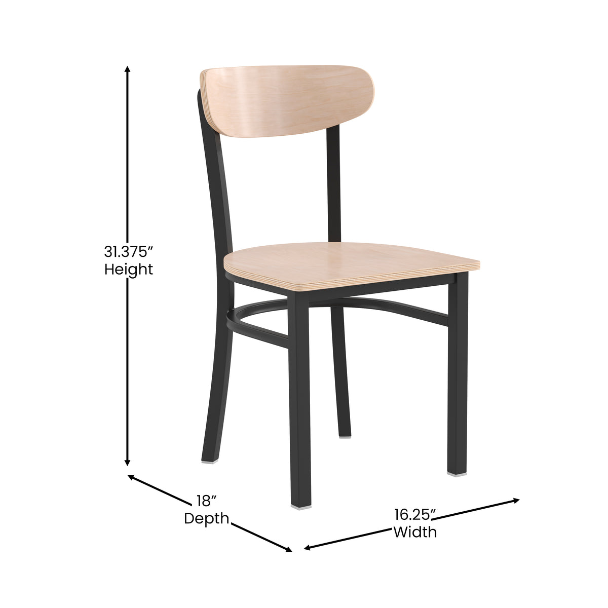 Wright Commercial Grade Dining Chair with 500 LB. Capacity Steel Frame, Solid Wood Seat, and Boomerang Back