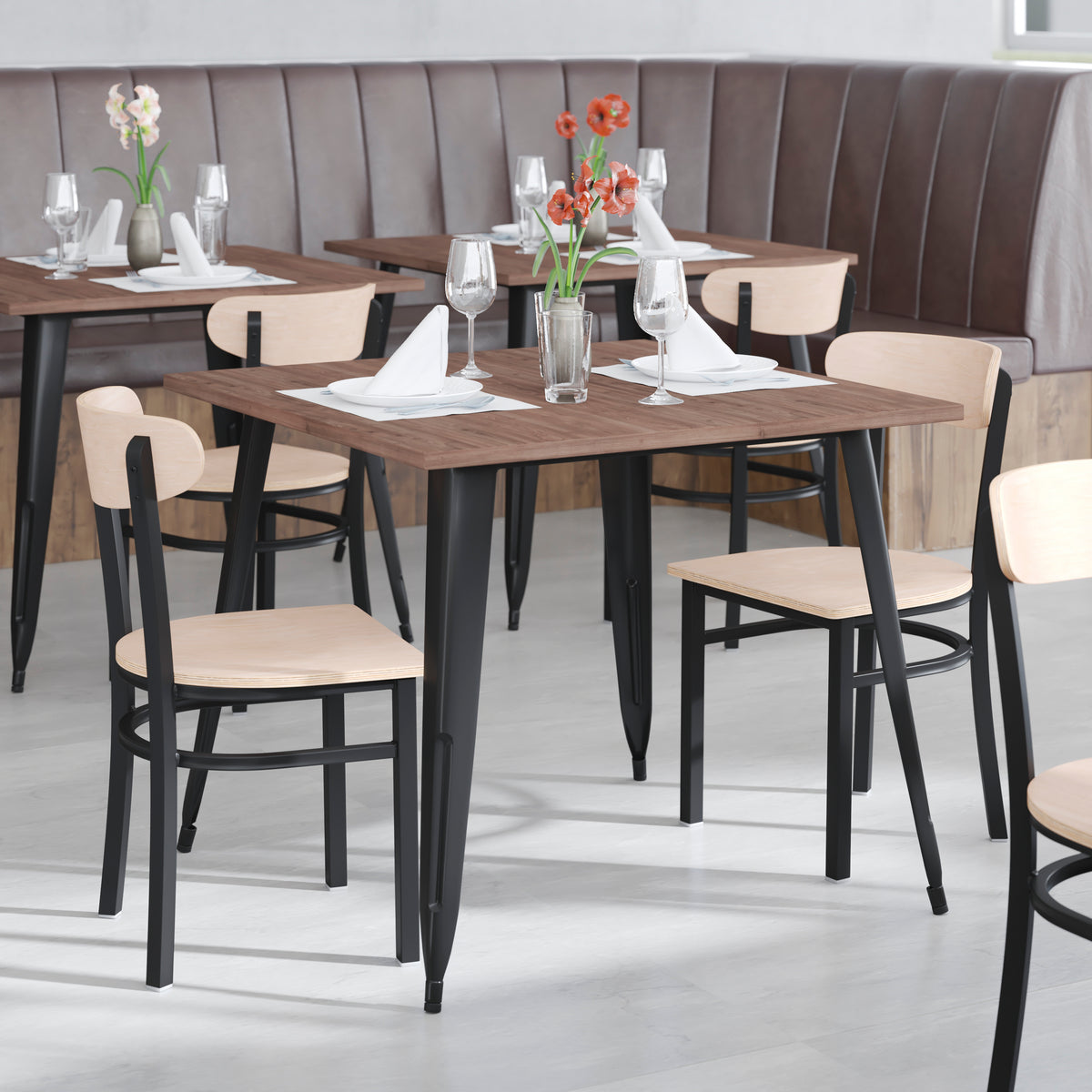 Wright Commercial Grade Dining Chair with 500 LB. Capacity Steel Frame, Solid Wood Seat, and Boomerang Back