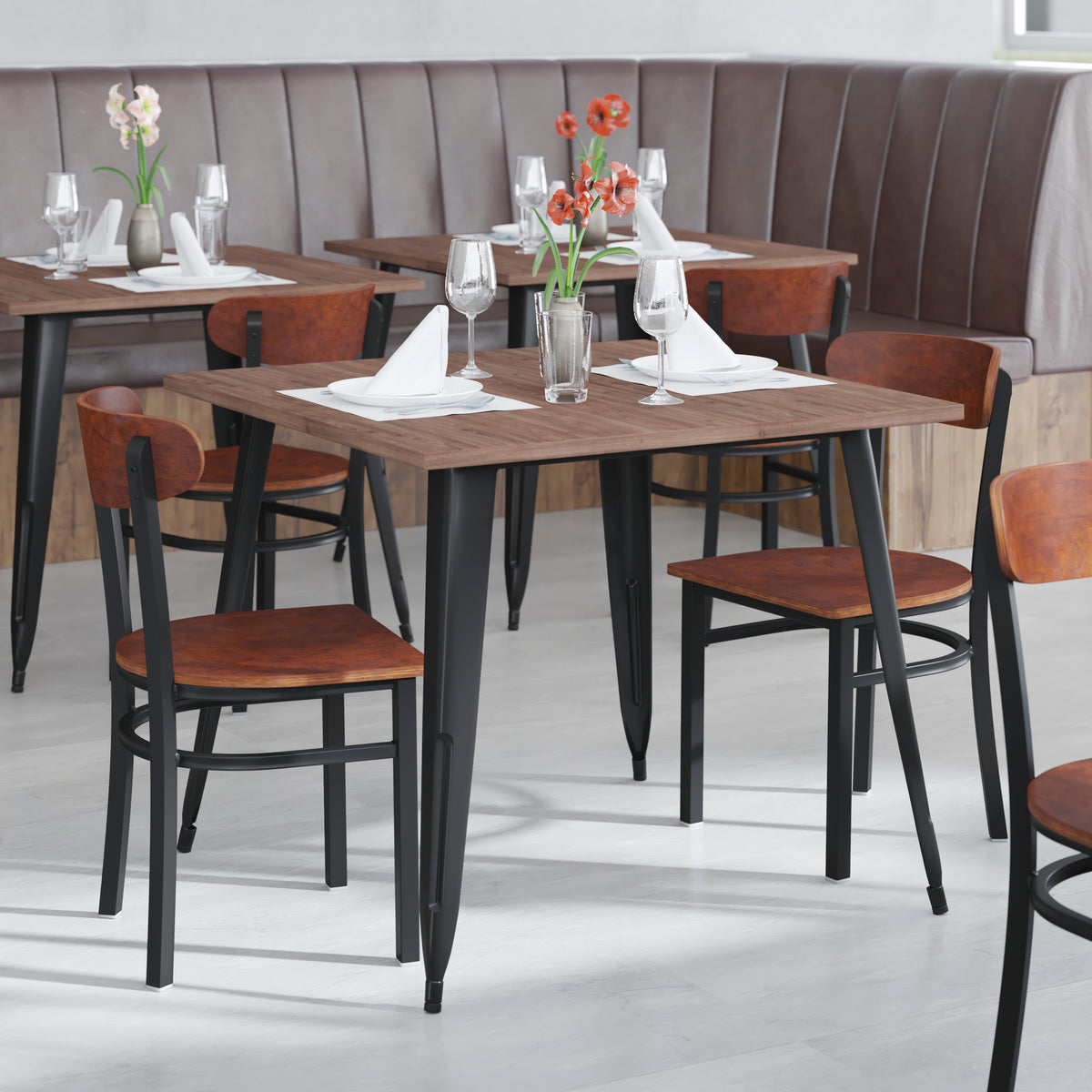 Wright Commercial Grade Dining Chair with 500 LB. Capacity Steel Frame, Solid Wood Seat, and Boomerang Back
