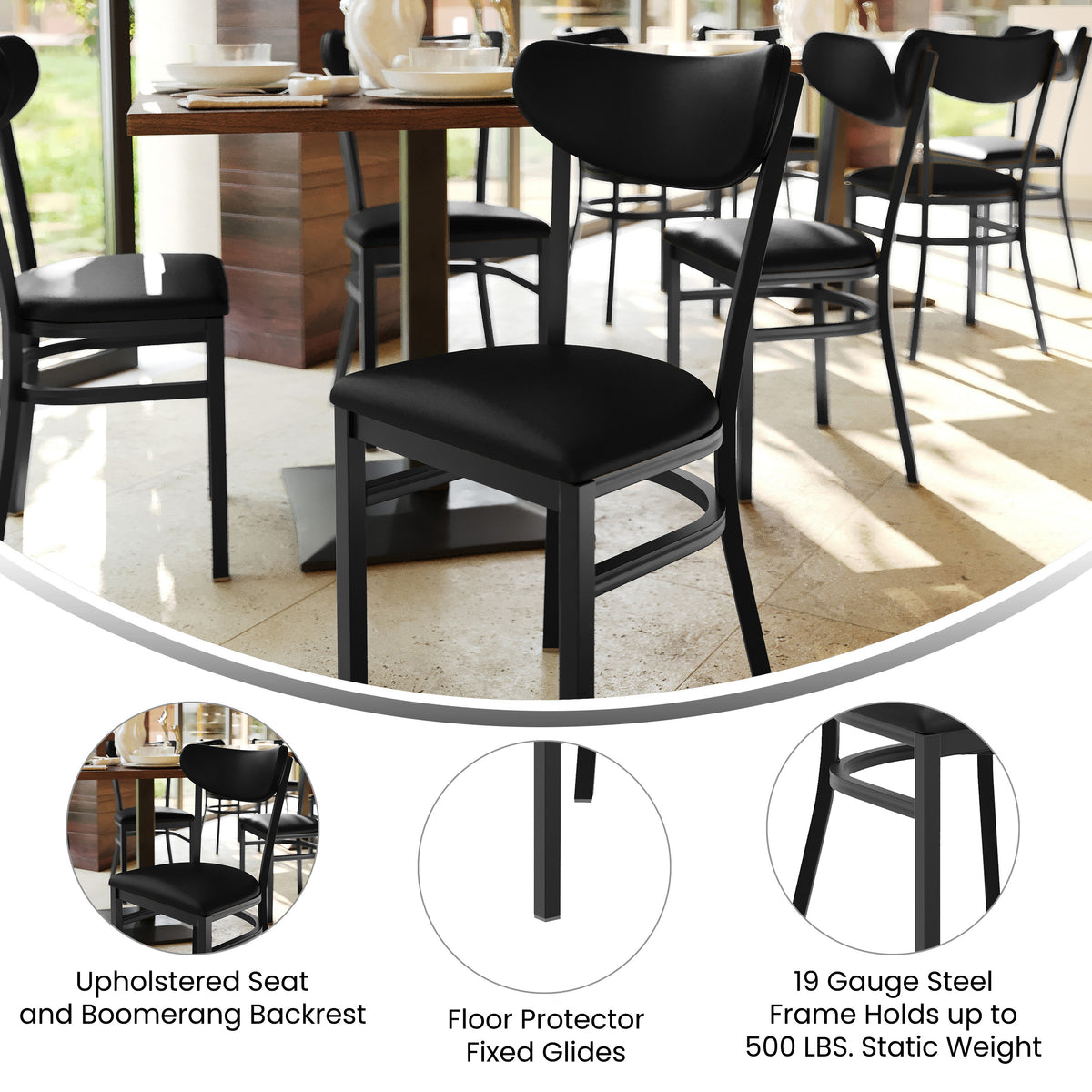 Wright Commercial Grade Dining Chair with 500 LB. Capacity Steel Frame, Solid Wood Seat, and Boomerang Back