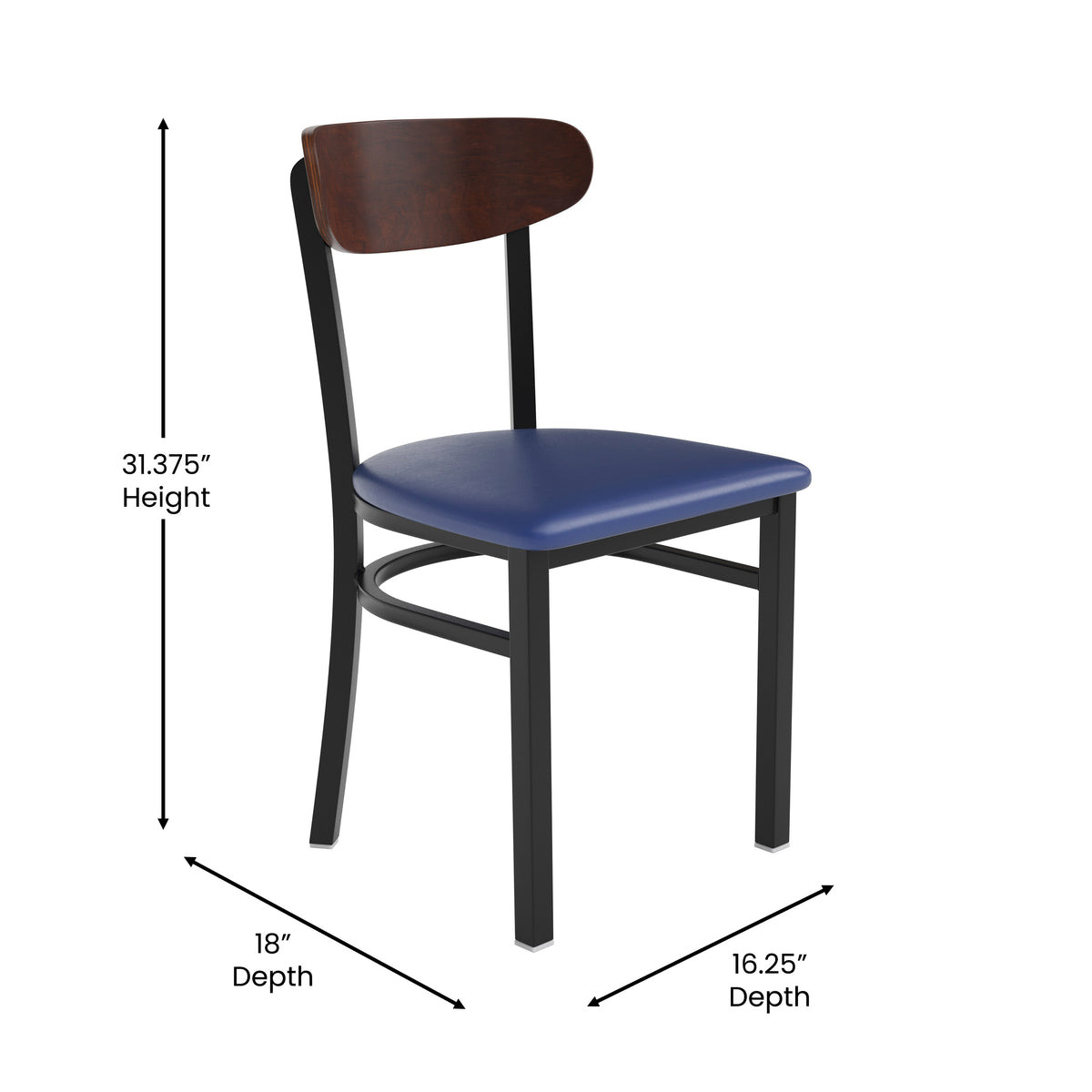 Wright Commercial Grade Dining Chair with 500 LB. Capacity Steel Frame, Solid Wood Seat, and Boomerang Back
