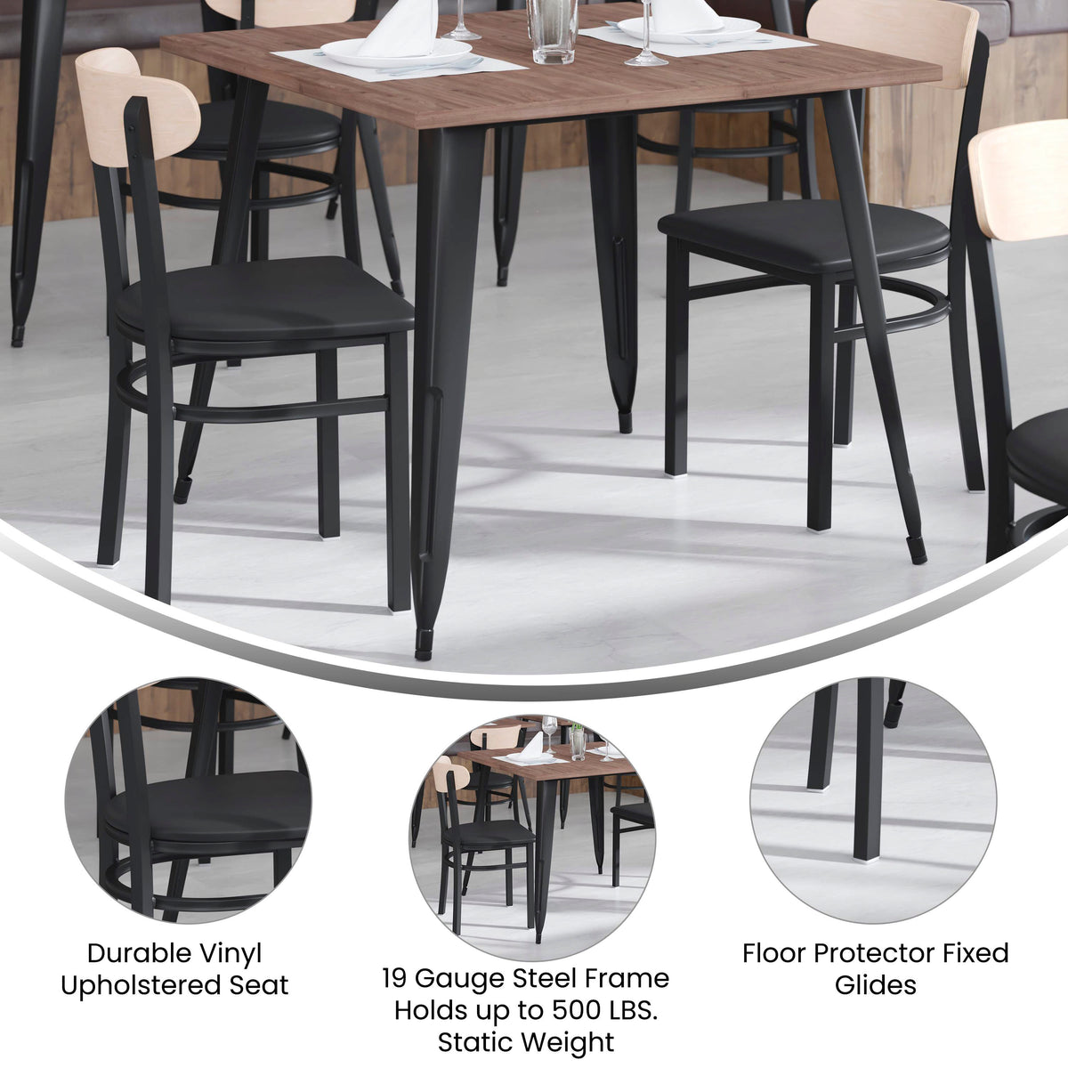 Wright Commercial Grade Dining Chair with 500 LB. Capacity Steel Frame, Solid Wood Seat, and Boomerang Back