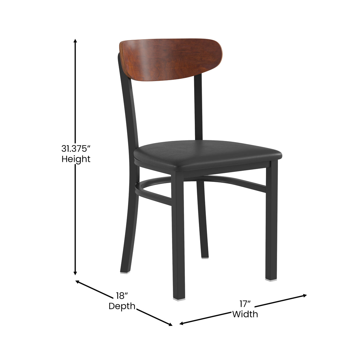 Wright Commercial Grade Dining Chair with 500 LB. Capacity Steel Frame, Solid Wood Seat, and Boomerang Back