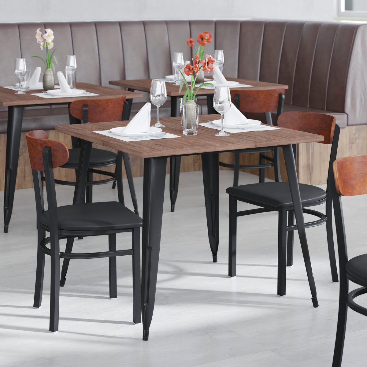 Wright Commercial Grade Dining Chair with 500 LB. Capacity Steel Frame, Solid Wood Seat, and Boomerang Back