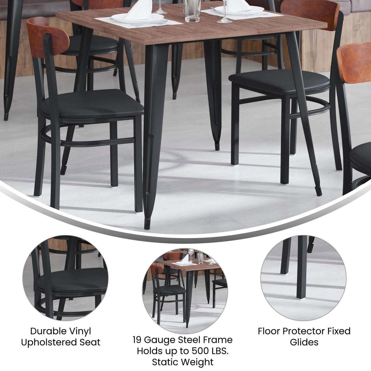 Wright Commercial Grade Dining Chair with 500 LB. Capacity Steel Frame, Solid Wood Seat, and Boomerang Back