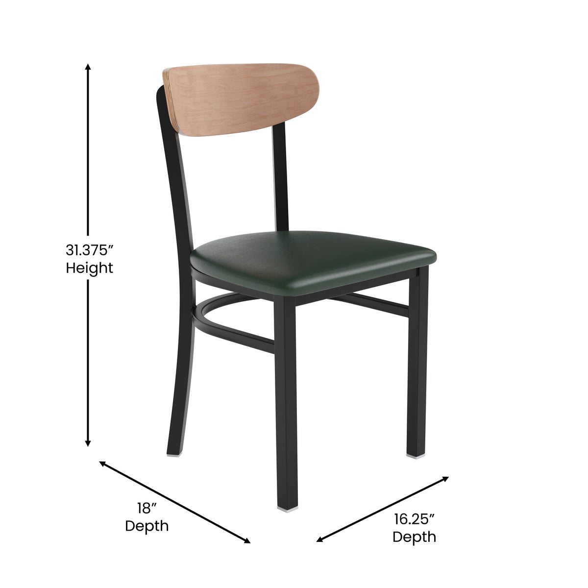 Wright Commercial Grade Dining Chair with 500 LB. Capacity Steel Frame, Solid Wood Seat, and Boomerang Back