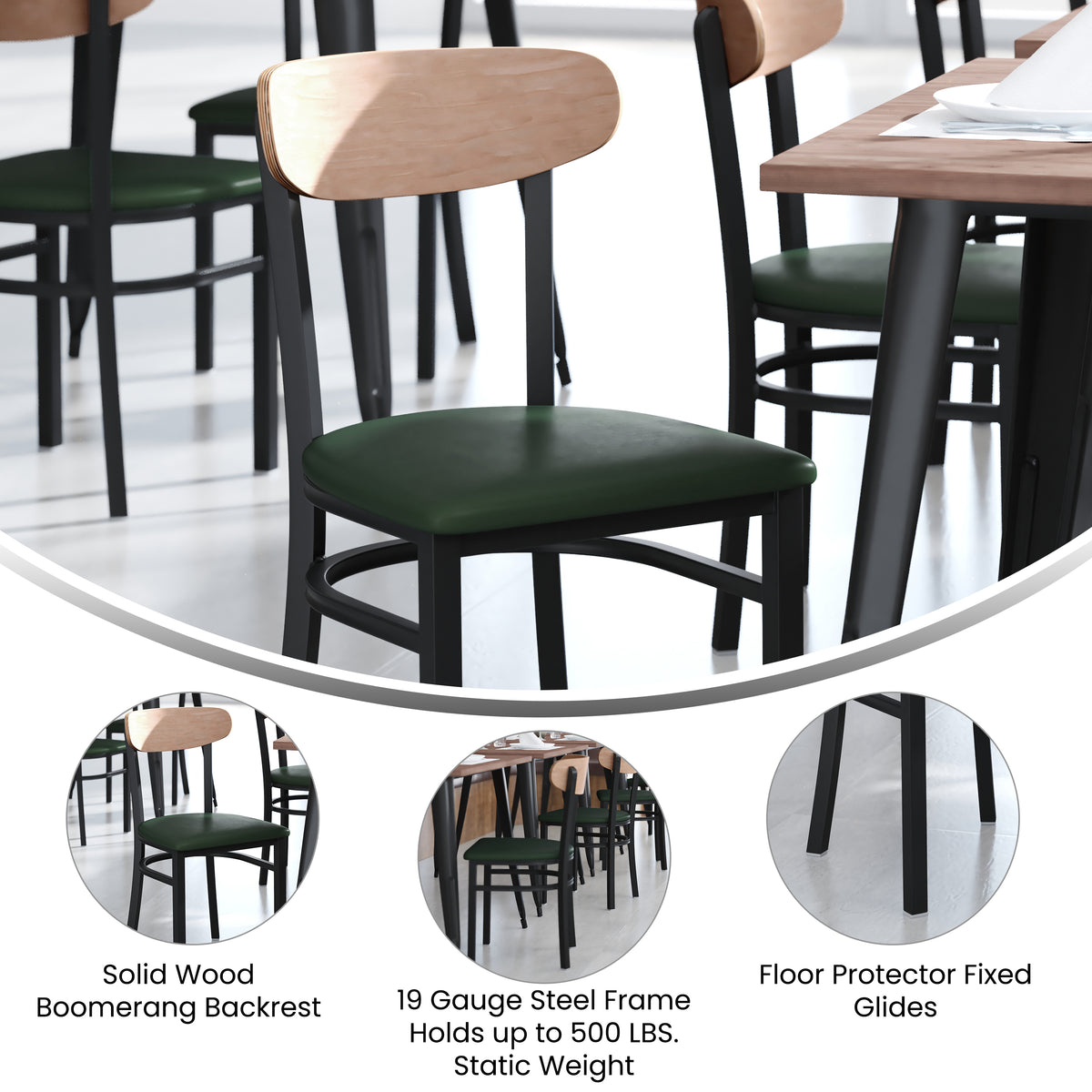Wright Commercial Grade Dining Chair with 500 LB. Capacity Steel Frame, Solid Wood Seat, and Boomerang Back