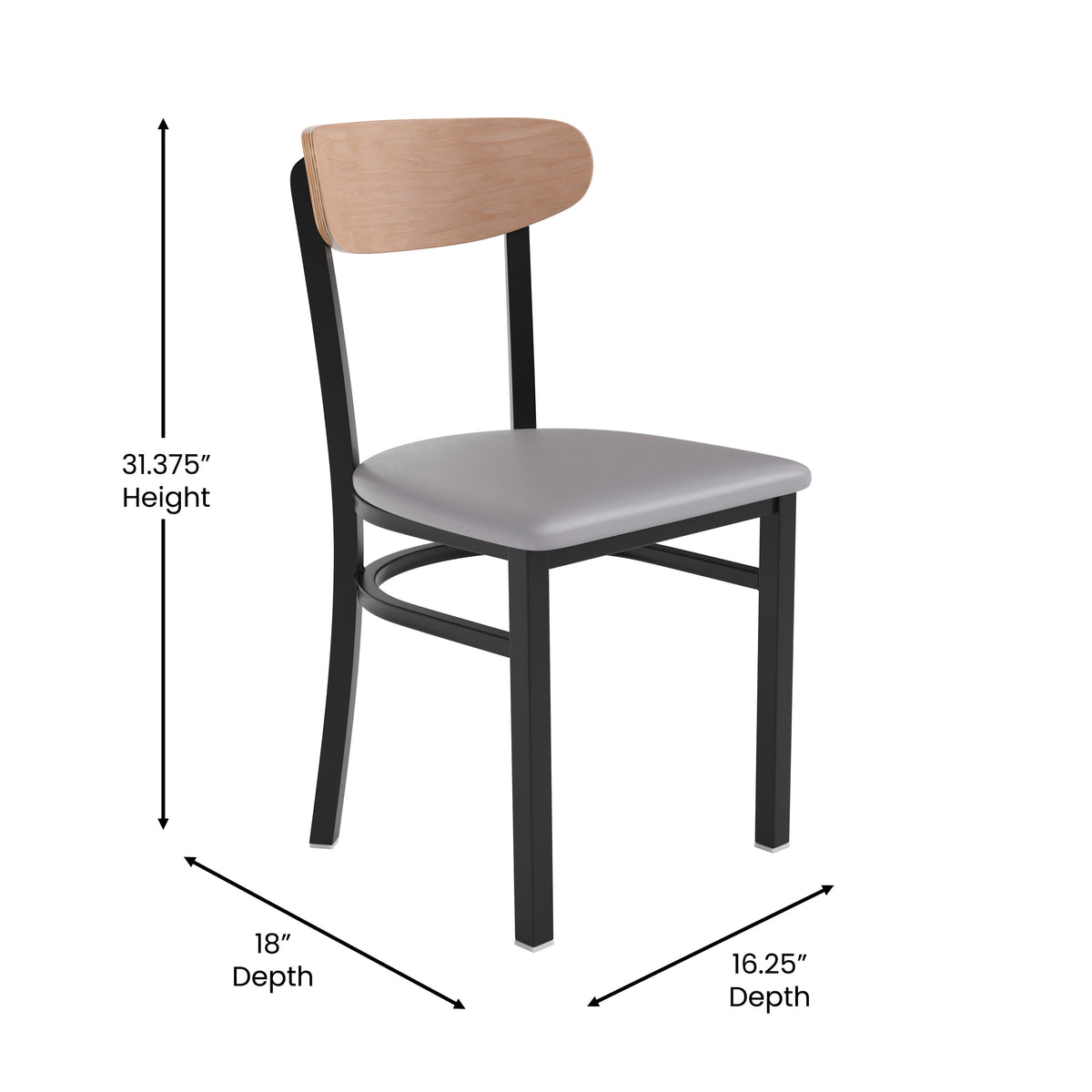 Wright Commercial Grade Dining Chair with 500 LB. Capacity Steel Frame, Solid Wood Seat, and Boomerang Back