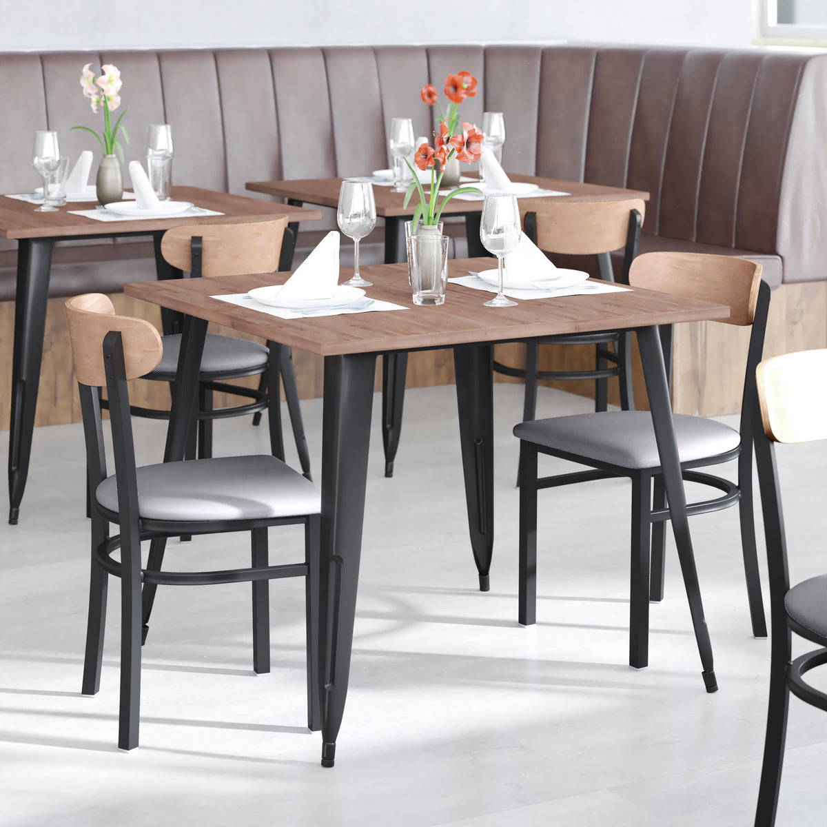 Wright Commercial Grade Dining Chair with 500 LB. Capacity Steel Frame, Solid Wood Seat, and Boomerang Back