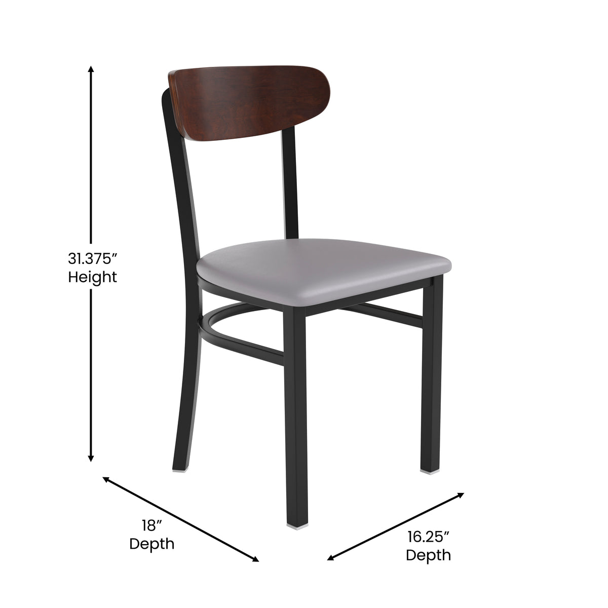 Wright Commercial Grade Dining Chair with 500 LB. Capacity Steel Frame, Solid Wood Seat, and Boomerang Back