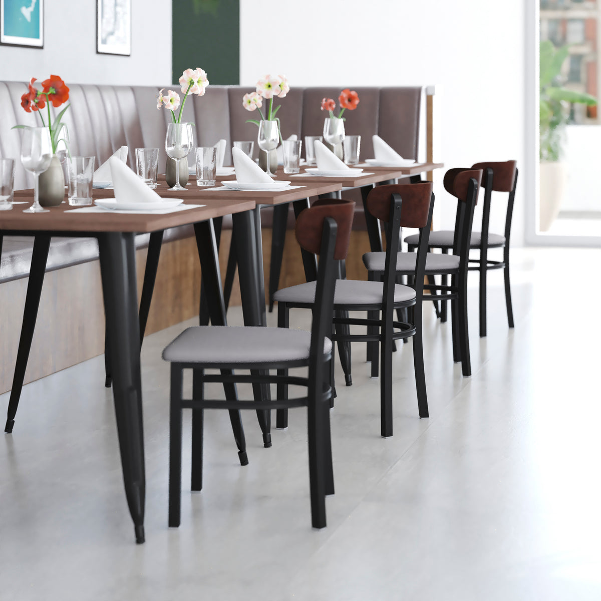 Wright Commercial Grade Dining Chair with 500 LB. Capacity Steel Frame, Solid Wood Seat, and Boomerang Back