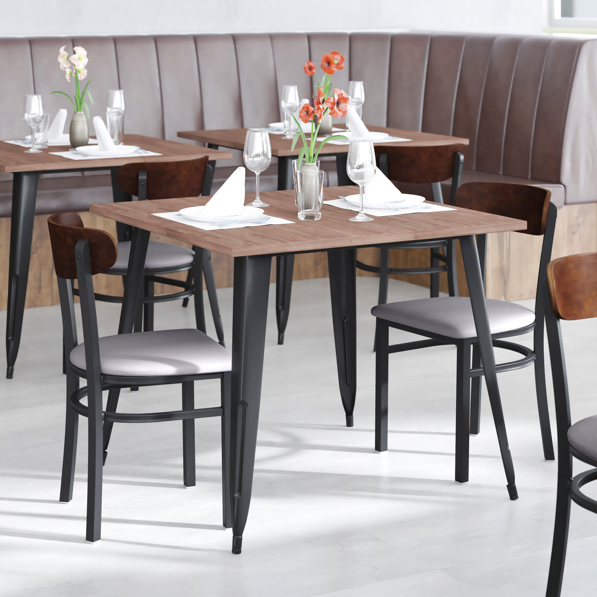 Wright Commercial Grade Dining Chair with 500 LB. Capacity Steel Frame, Solid Wood Seat, and Boomerang Back
