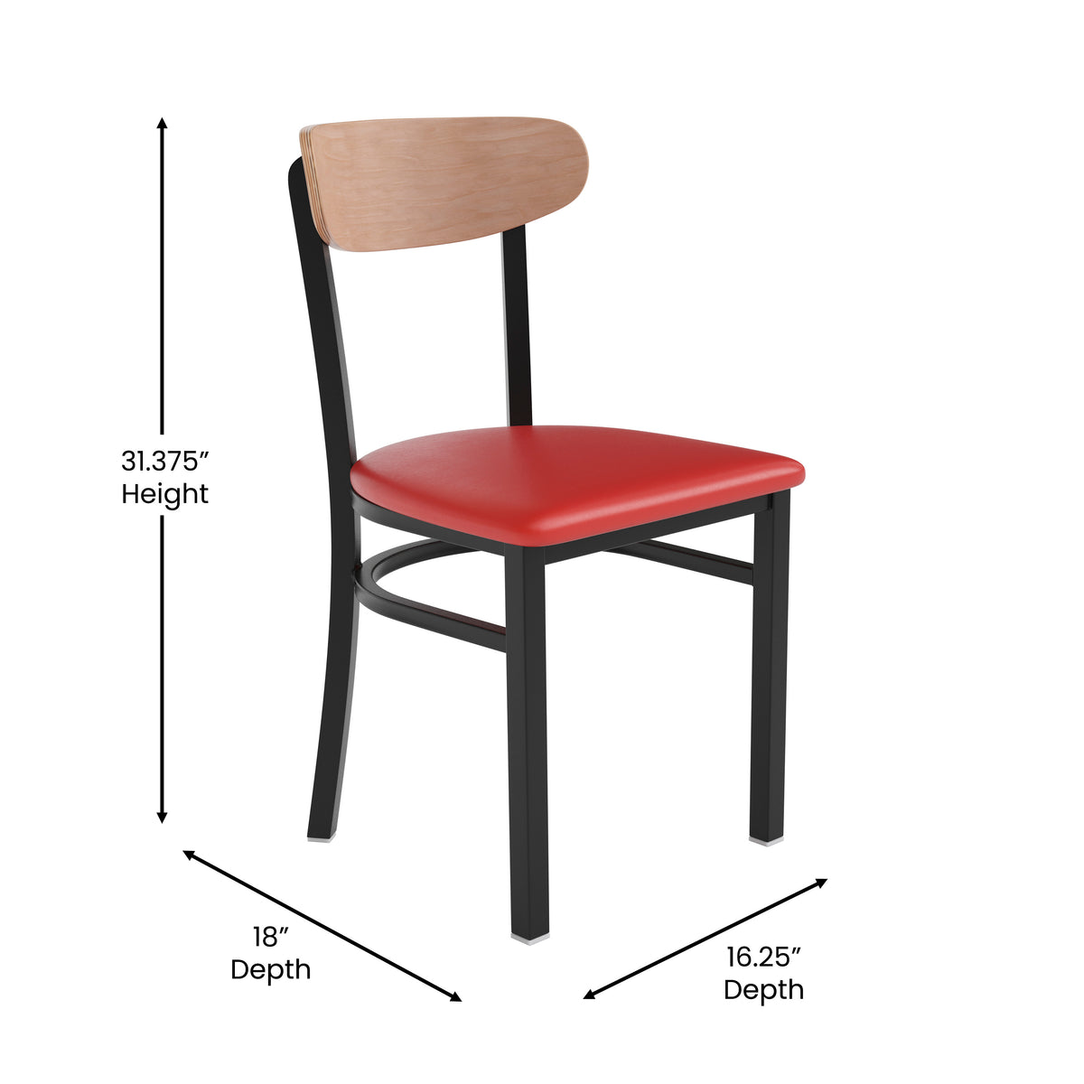 Wright Commercial Grade Dining Chair with 500 LB. Capacity Steel Frame, Solid Wood Seat, and Boomerang Back