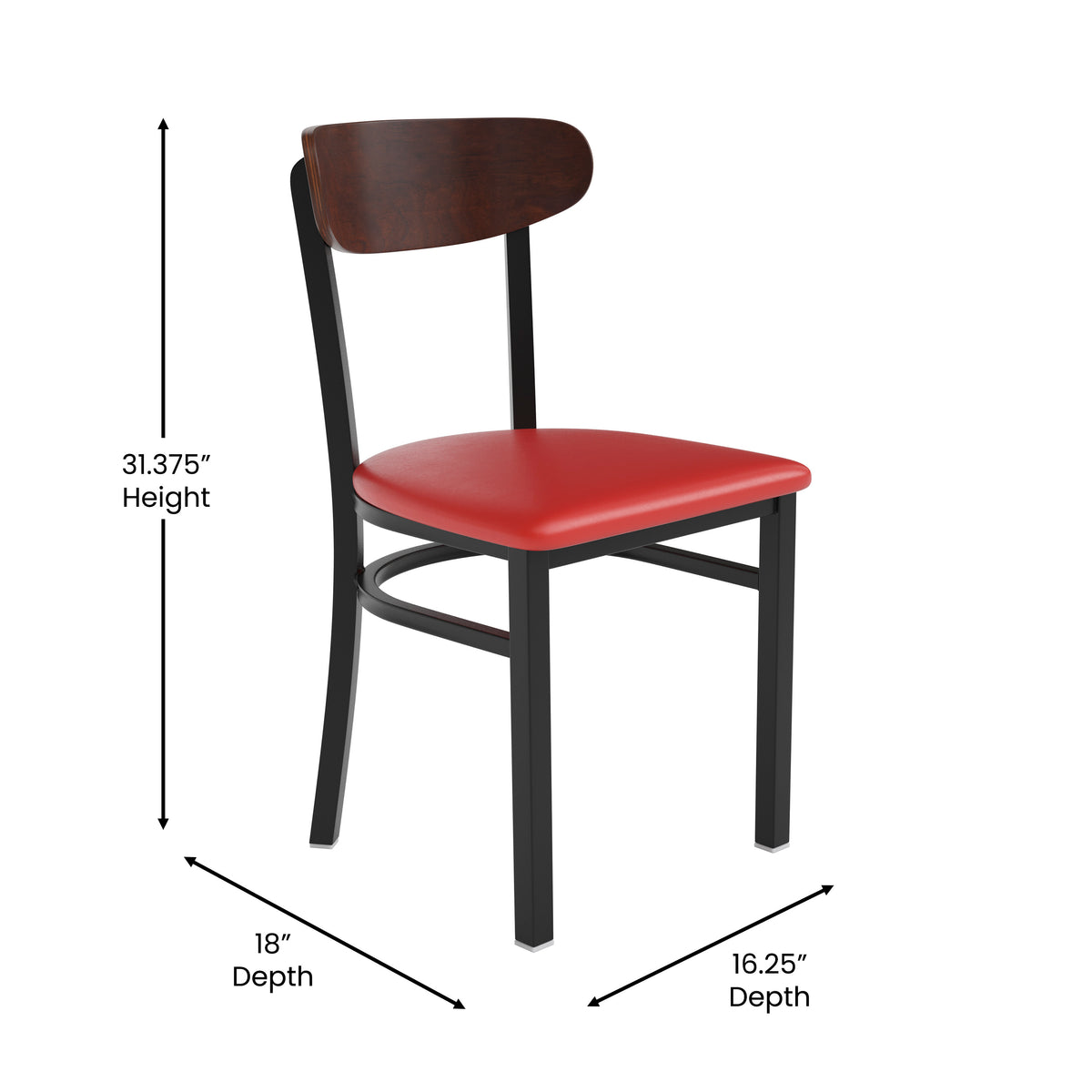 Wright Commercial Grade Dining Chair with 500 LB. Capacity Steel Frame, Solid Wood Seat, and Boomerang Back