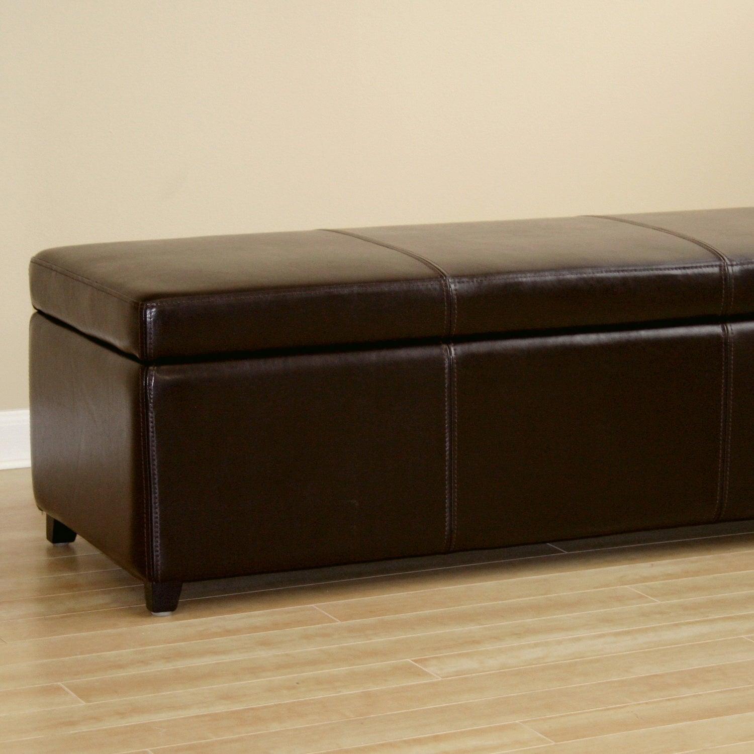 Faux Leather Storage Bench Ottoman with Stitching