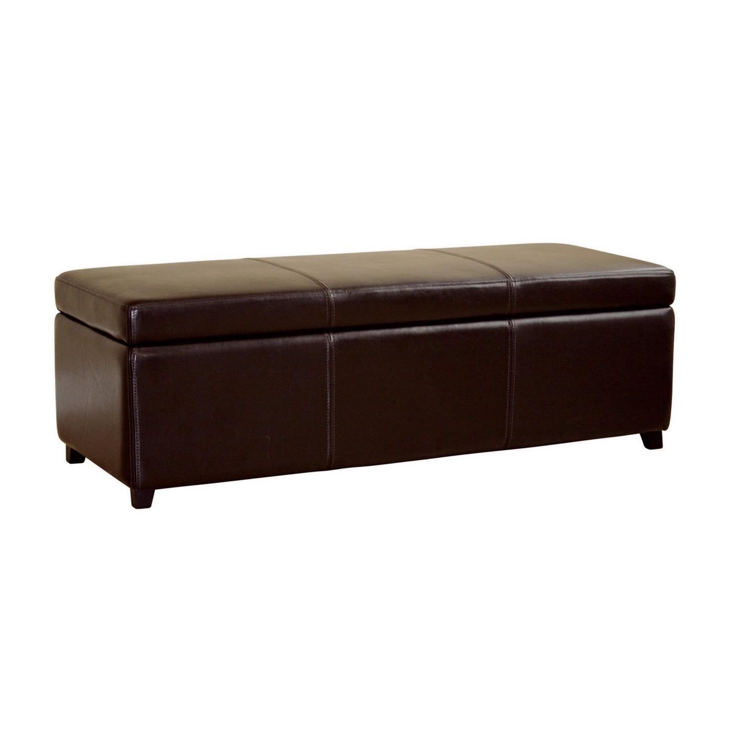 Faux Leather Storage Bench Ottoman with Stitching