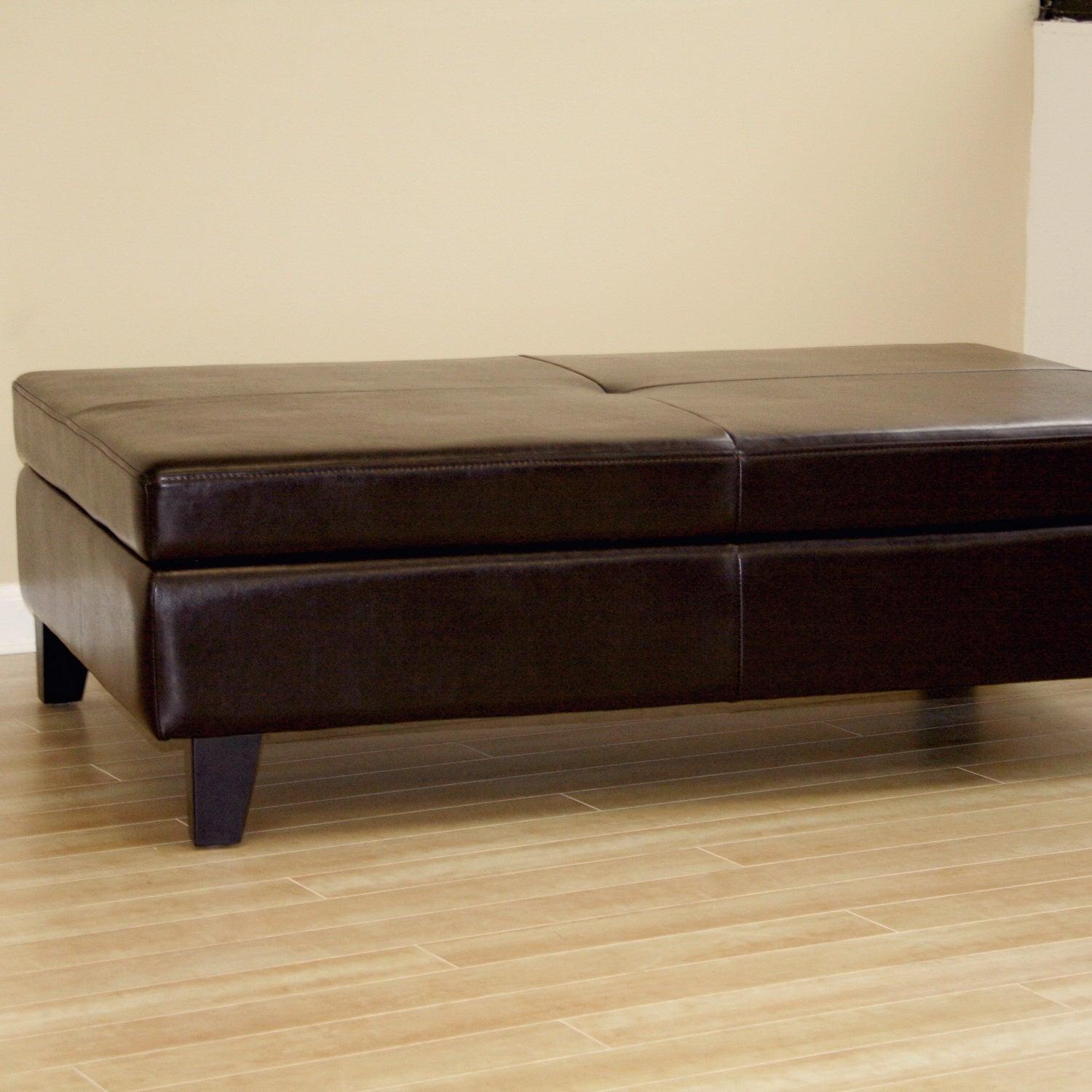 Faux Leather Storage Cocktail Ottoman