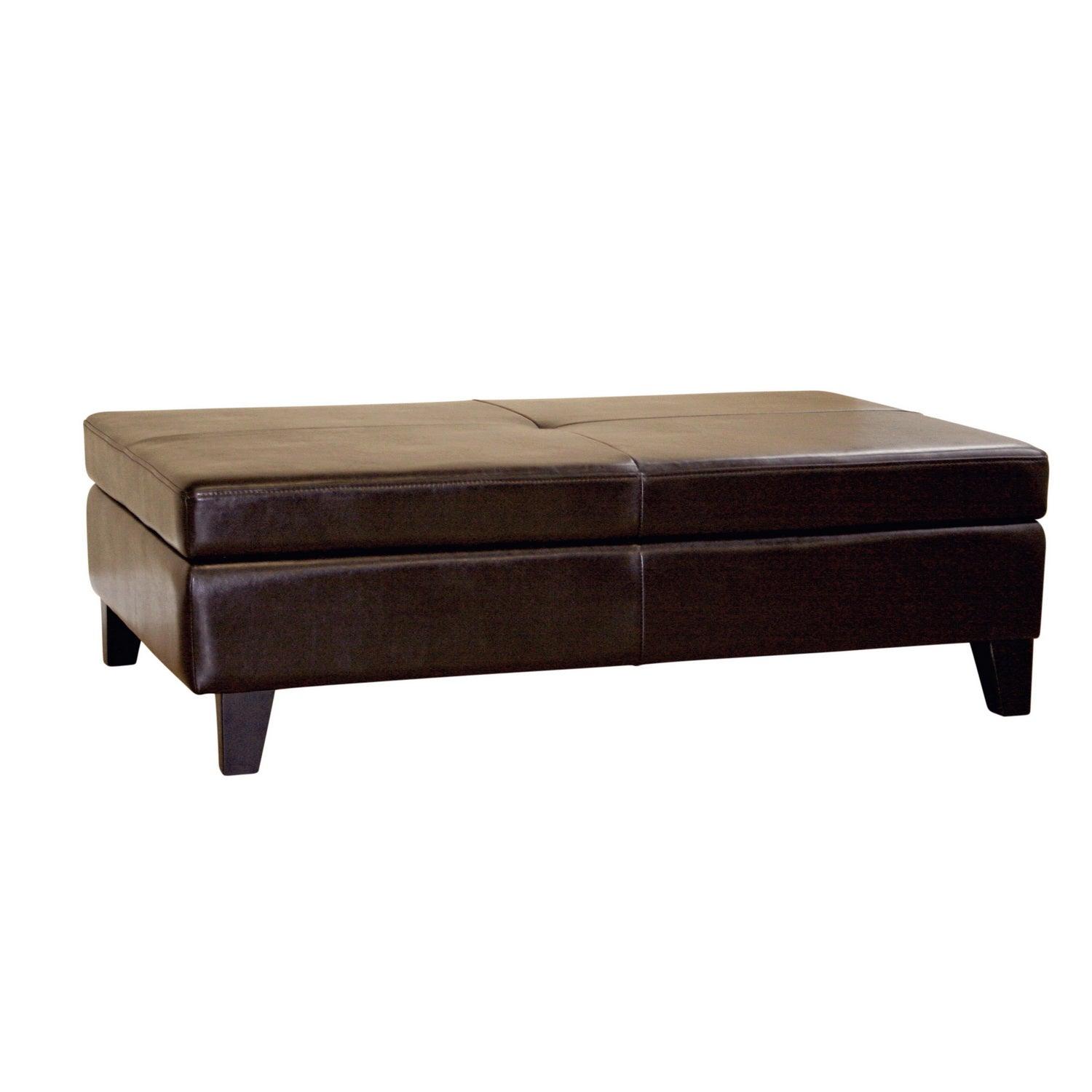 Faux Leather Storage Cocktail Ottoman