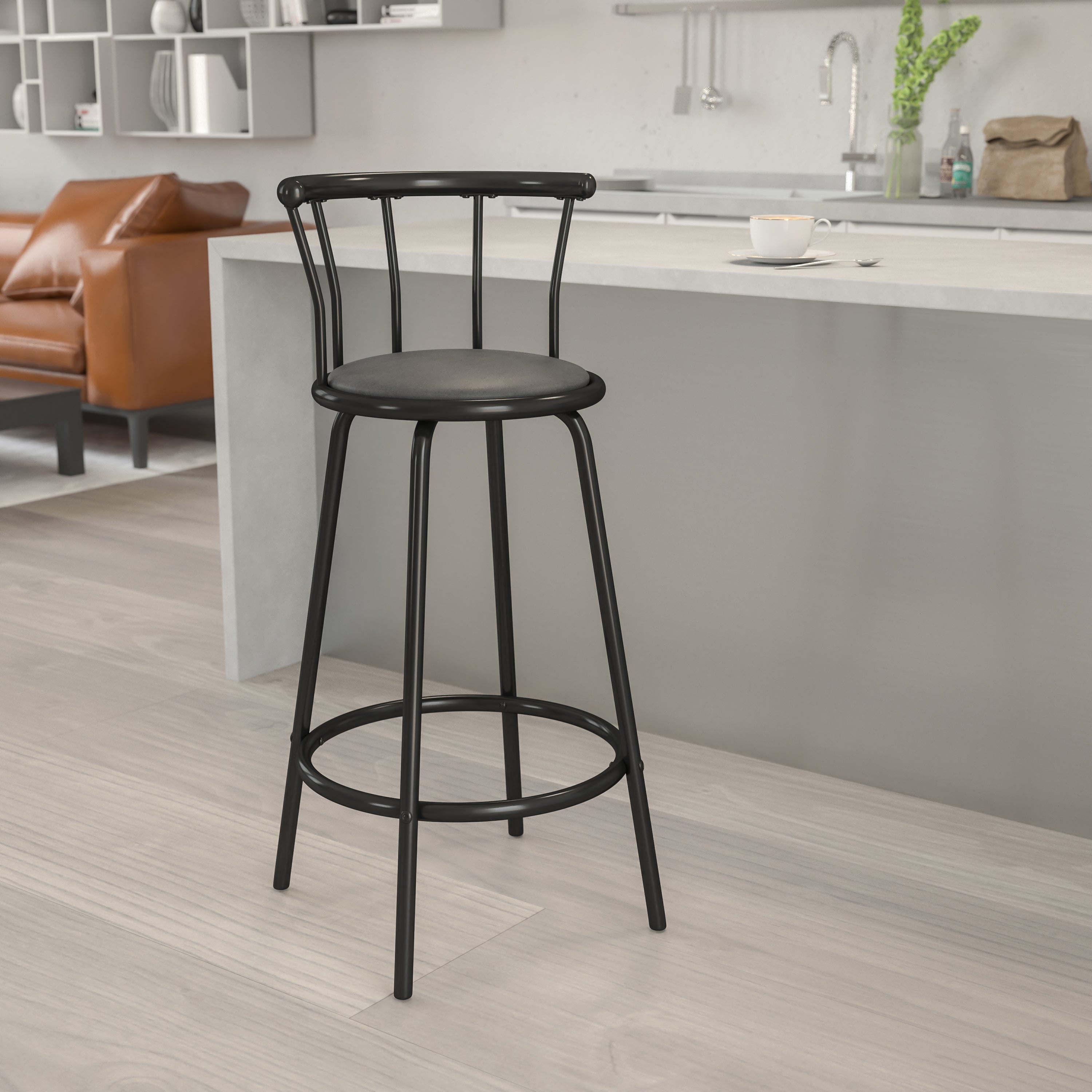 Crown Back Metal Barstool with Vinyl Swivel Seat