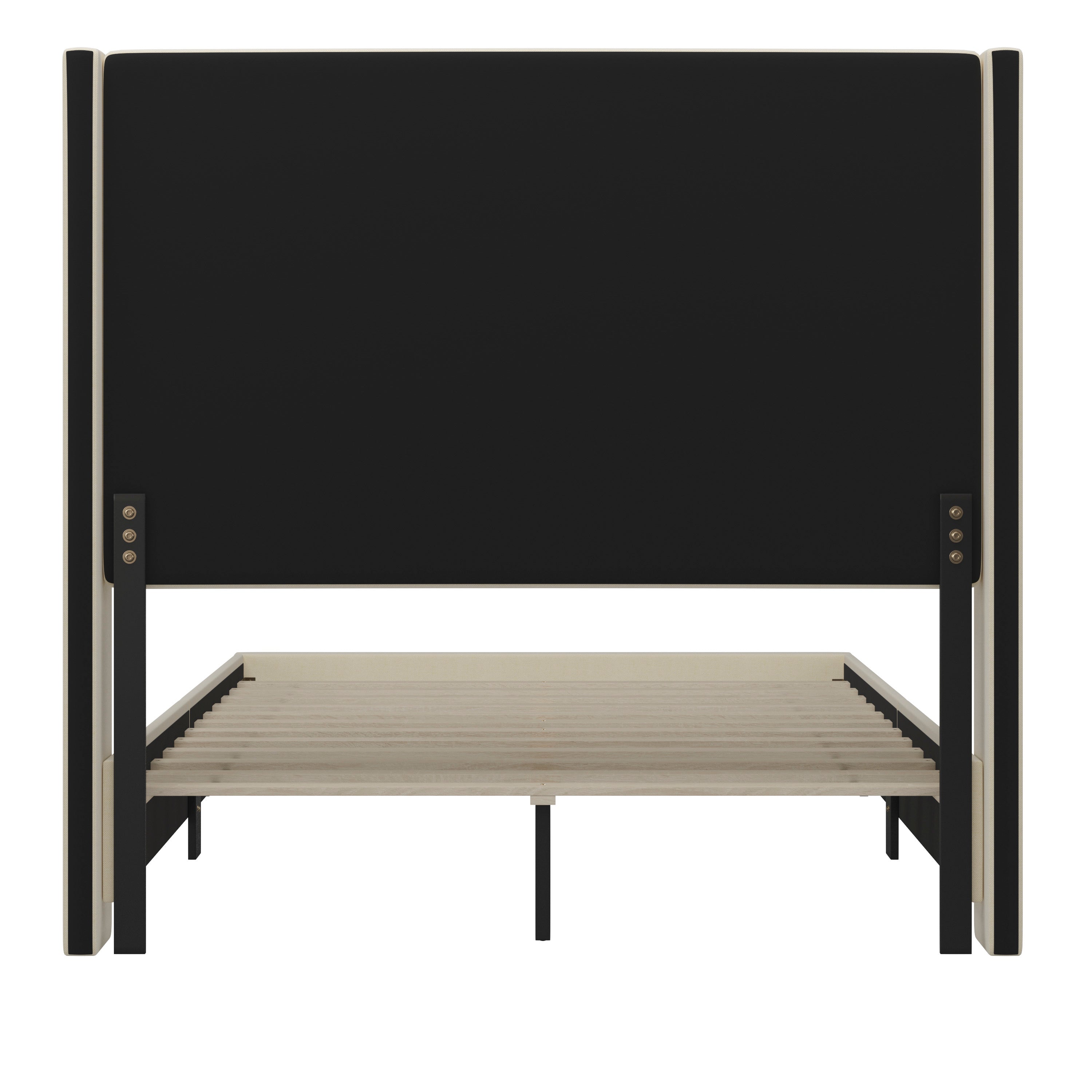 Quinn Upholstered Platform Bed with Channel Stitched Wingback Headboard, Mattress Foundation with Slatted Supports, No Box Spring Needed