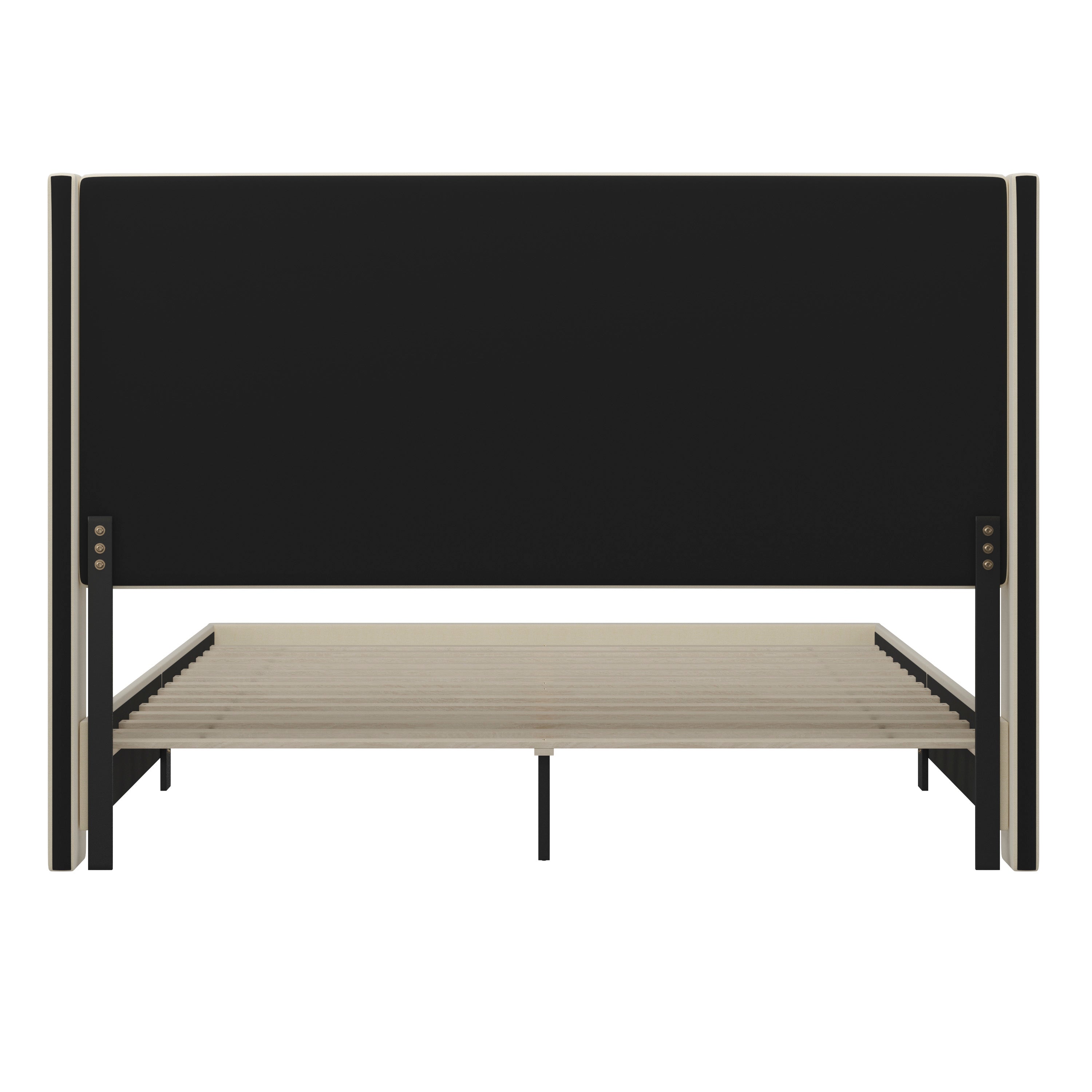 Quinn Upholstered Platform Bed with Channel Stitched Wingback Headboard, Mattress Foundation with Slatted Supports, No Box Spring Needed