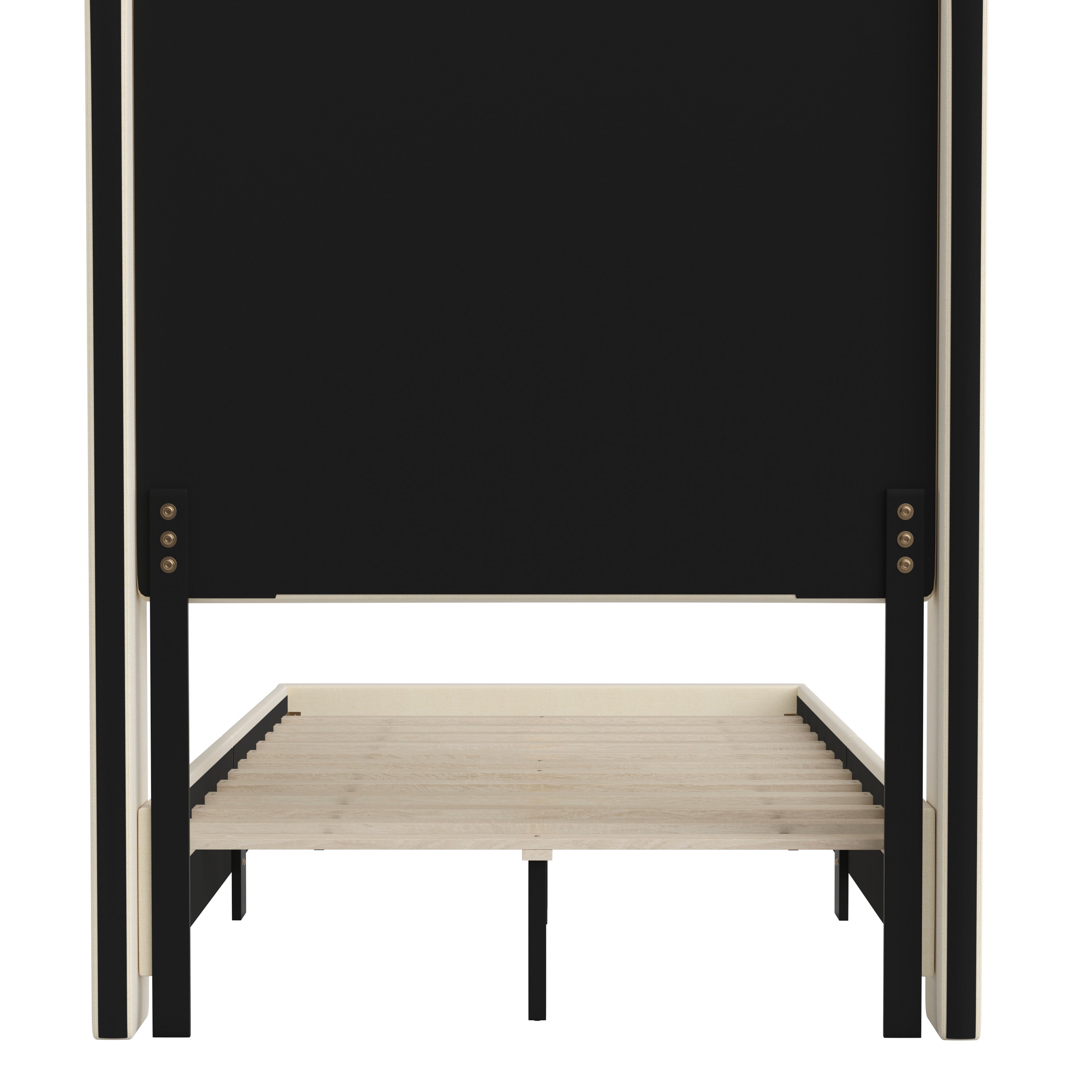 Quinn Upholstered Platform Bed with Channel Stitched Wingback Headboard, Mattress Foundation with Slatted Supports, No Box Spring Needed