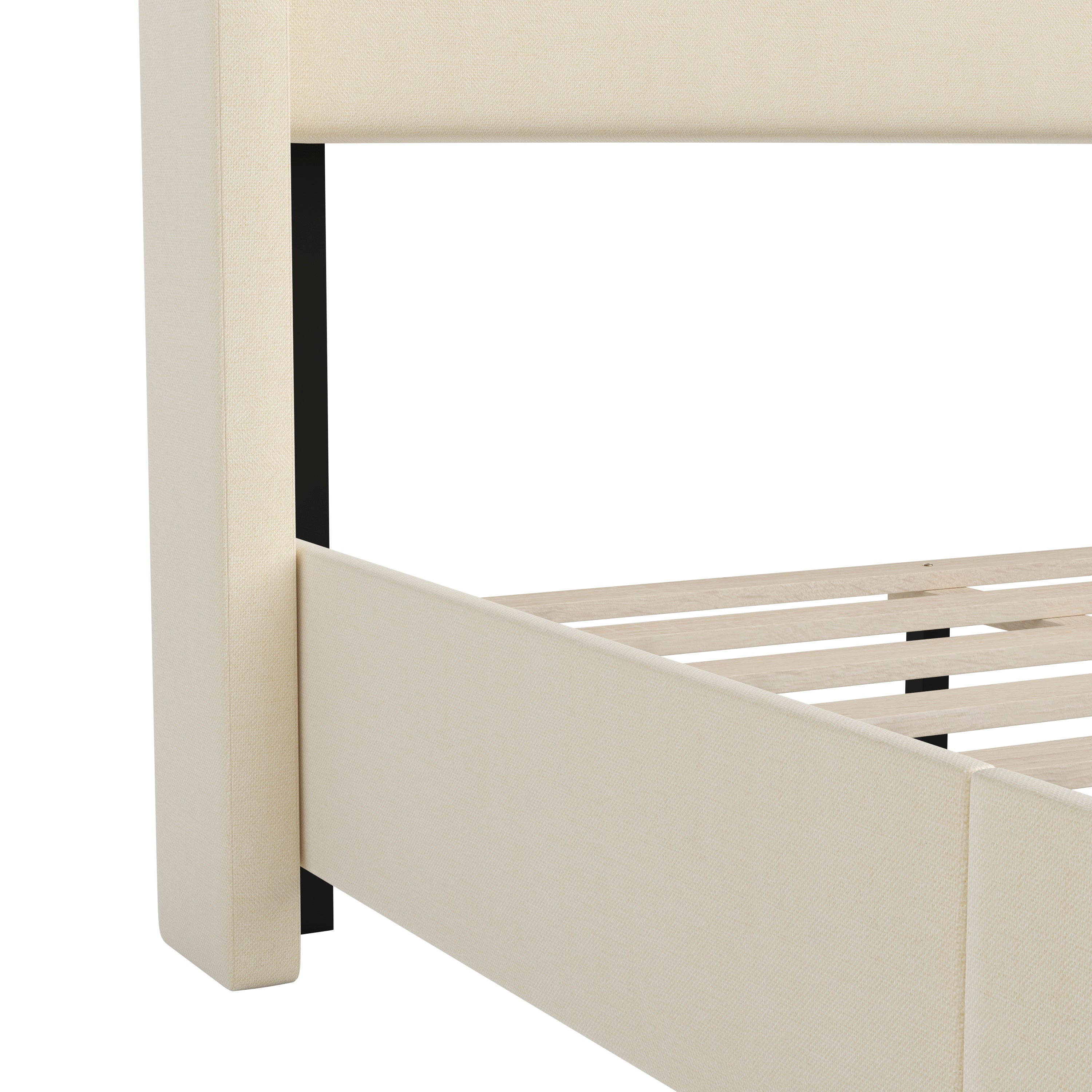 Quinn Upholstered Platform Bed with Channel Stitched Wingback Headboard, Mattress Foundation with Slatted Supports, No Box Spring Needed
