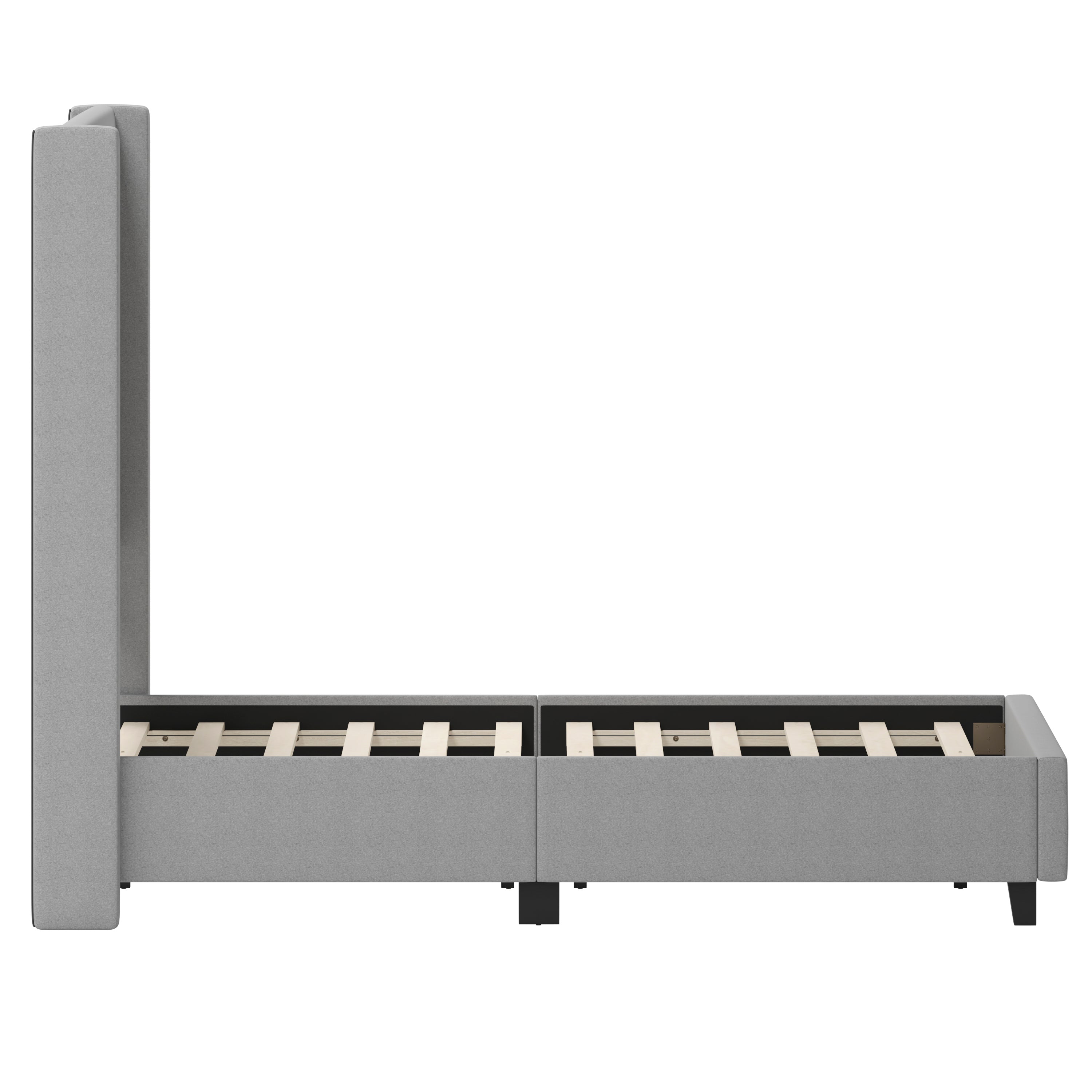 Quinn Upholstered Platform Bed with Channel Stitched Wingback Headboard, Mattress Foundation with Slatted Supports, No Box Spring Needed