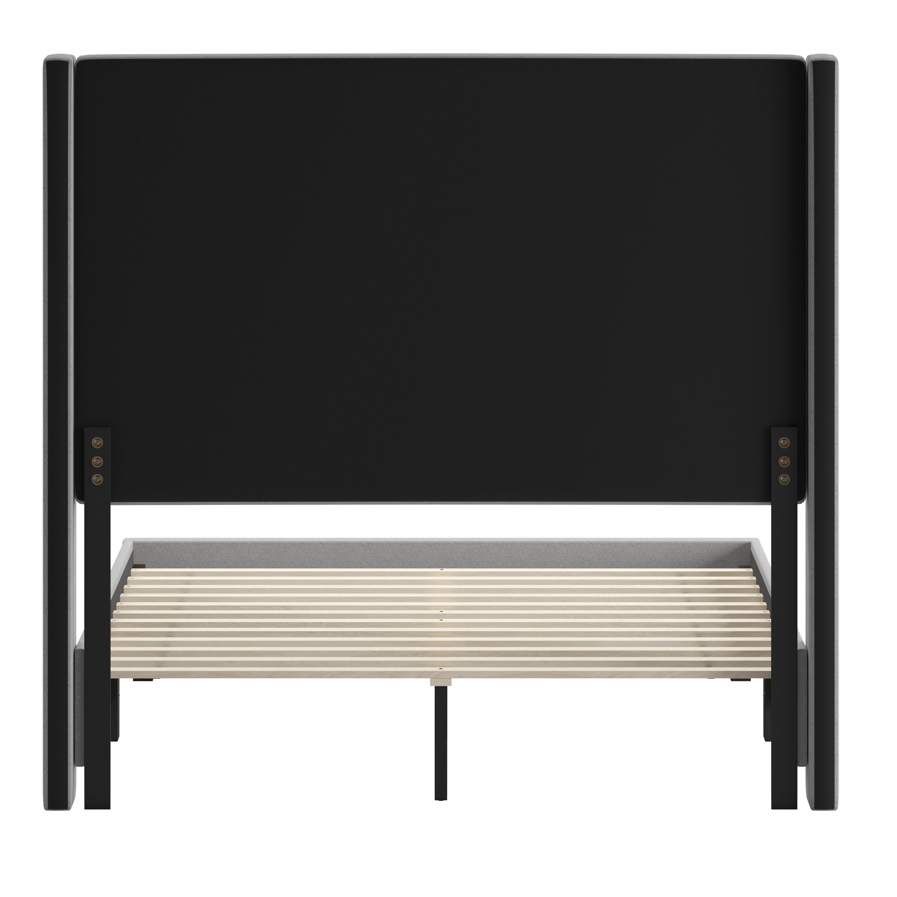 Quinn Upholstered Platform Bed with Channel Stitched Wingback Headboard, Mattress Foundation with Slatted Supports, No Box Spring Needed
