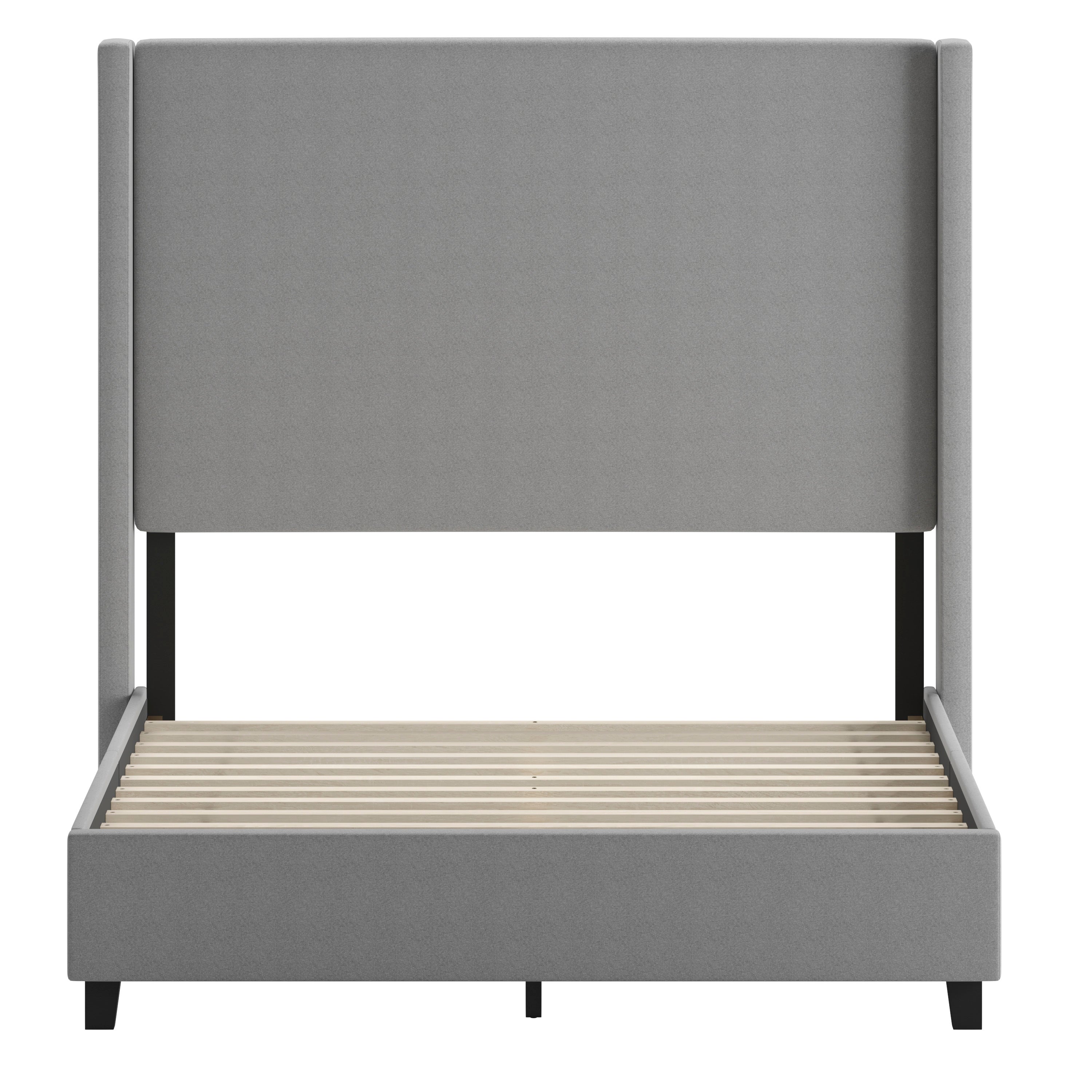 Quinn Upholstered Platform Bed with Channel Stitched Wingback Headboard, Mattress Foundation with Slatted Supports, No Box Spring Needed