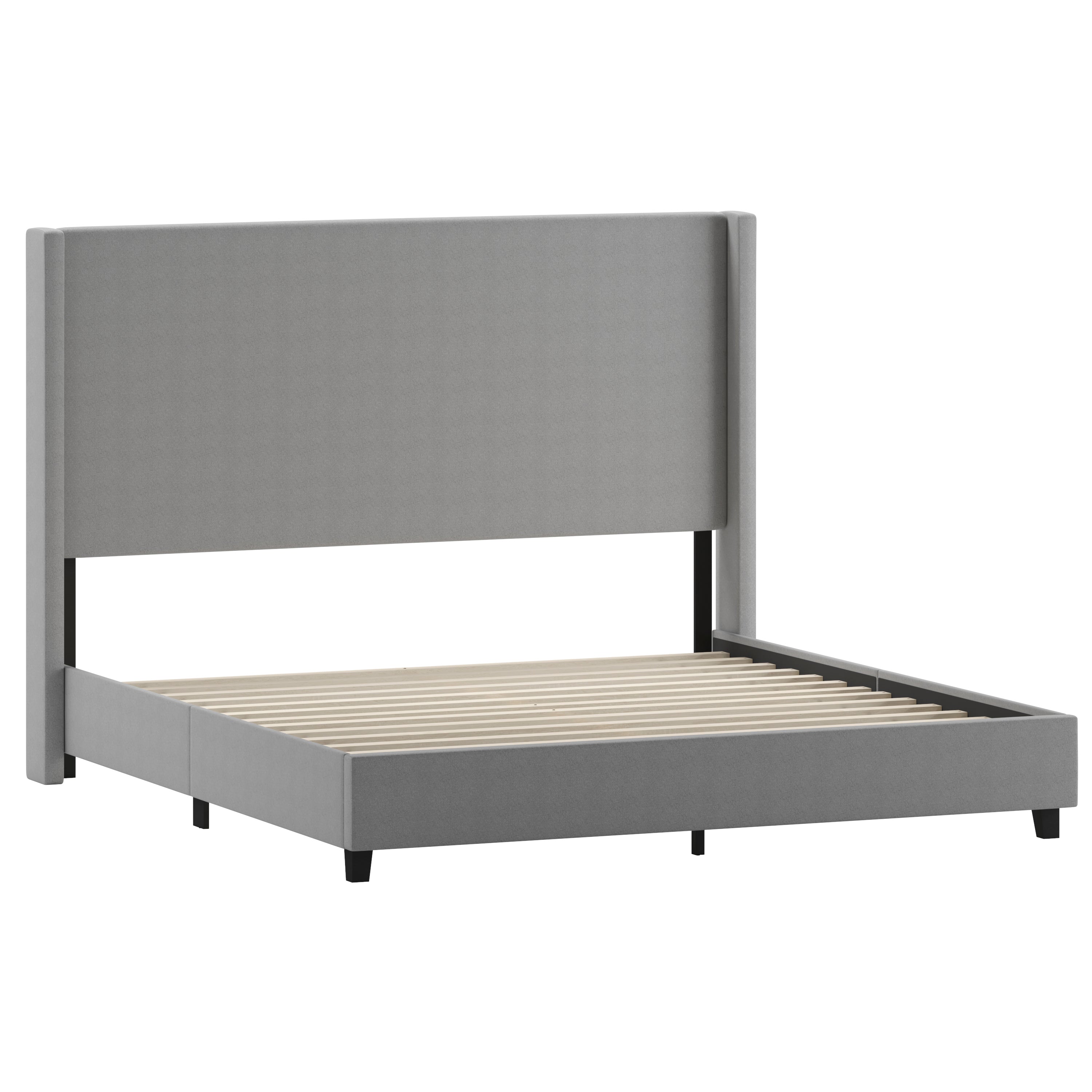 Quinn Upholstered Platform Bed with Channel Stitched Wingback Headboard, Mattress Foundation with Slatted Supports, No Box Spring Needed