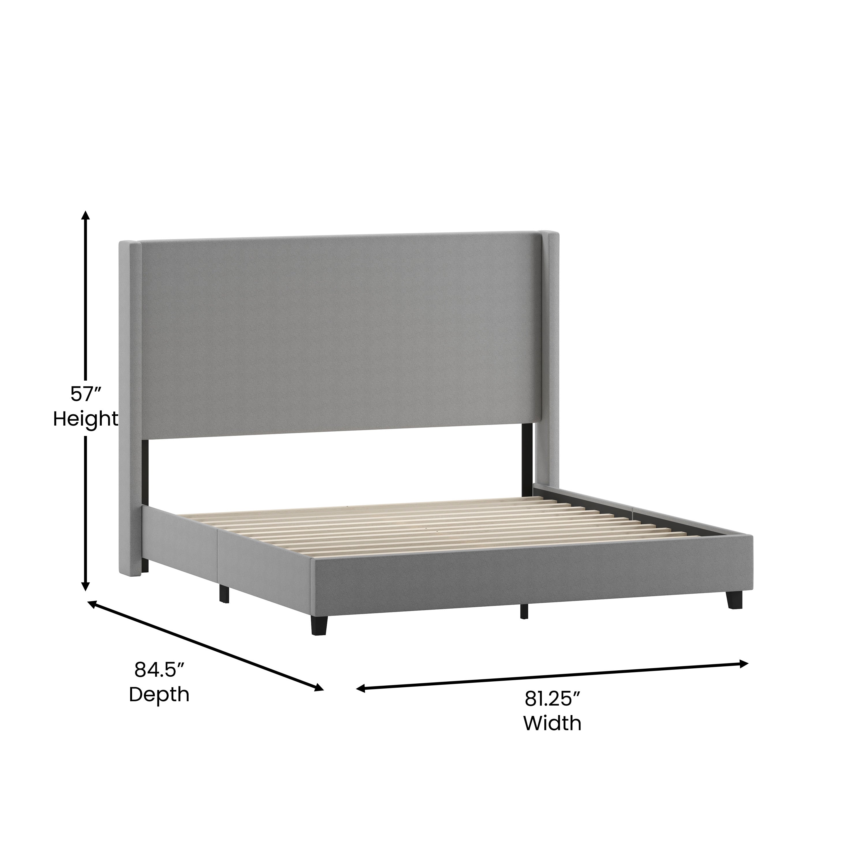 Quinn Upholstered Platform Bed with Channel Stitched Wingback Headboard, Mattress Foundation with Slatted Supports, No Box Spring Needed