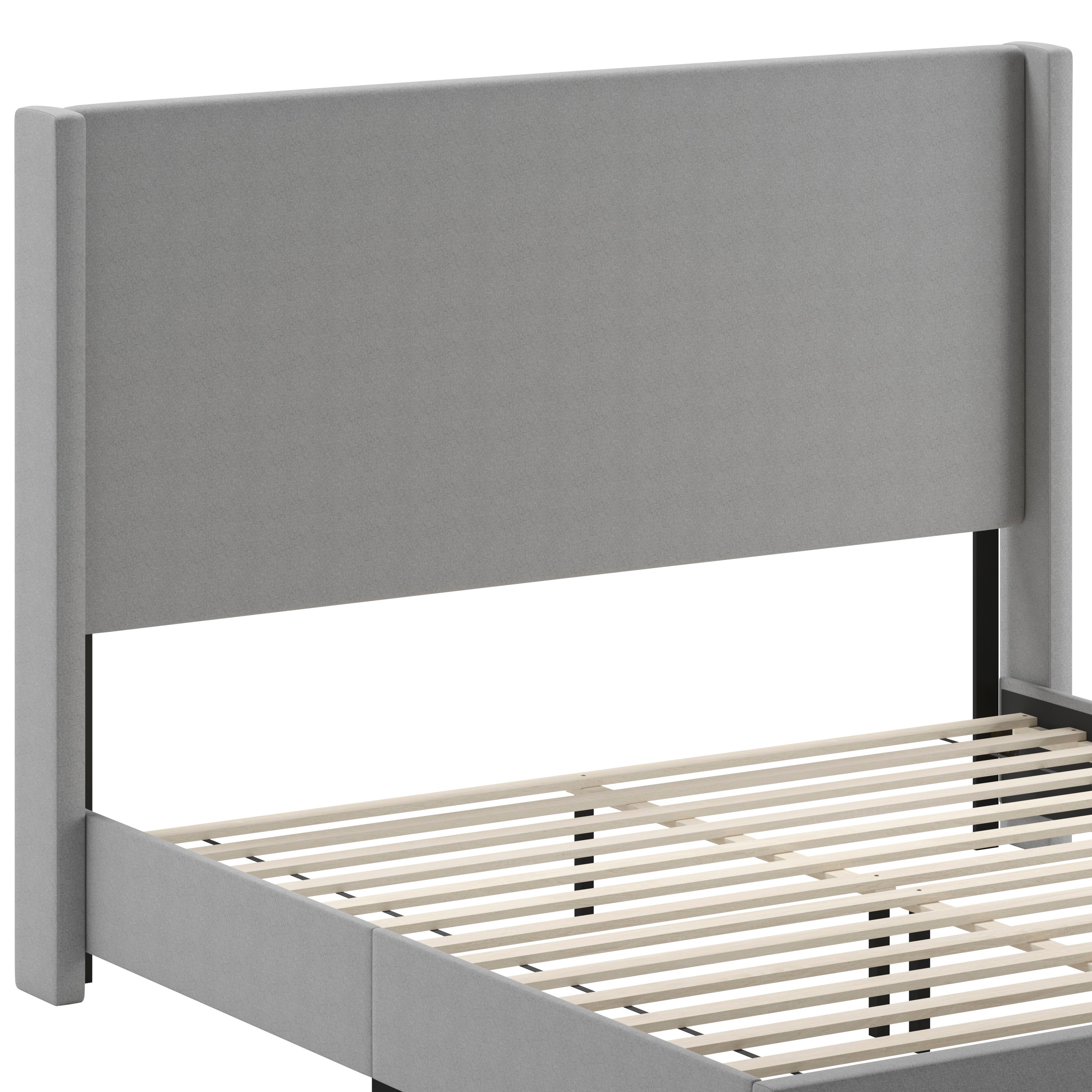 Quinn Upholstered Platform Bed with Channel Stitched Wingback Headboard, Mattress Foundation with Slatted Supports, No Box Spring Needed