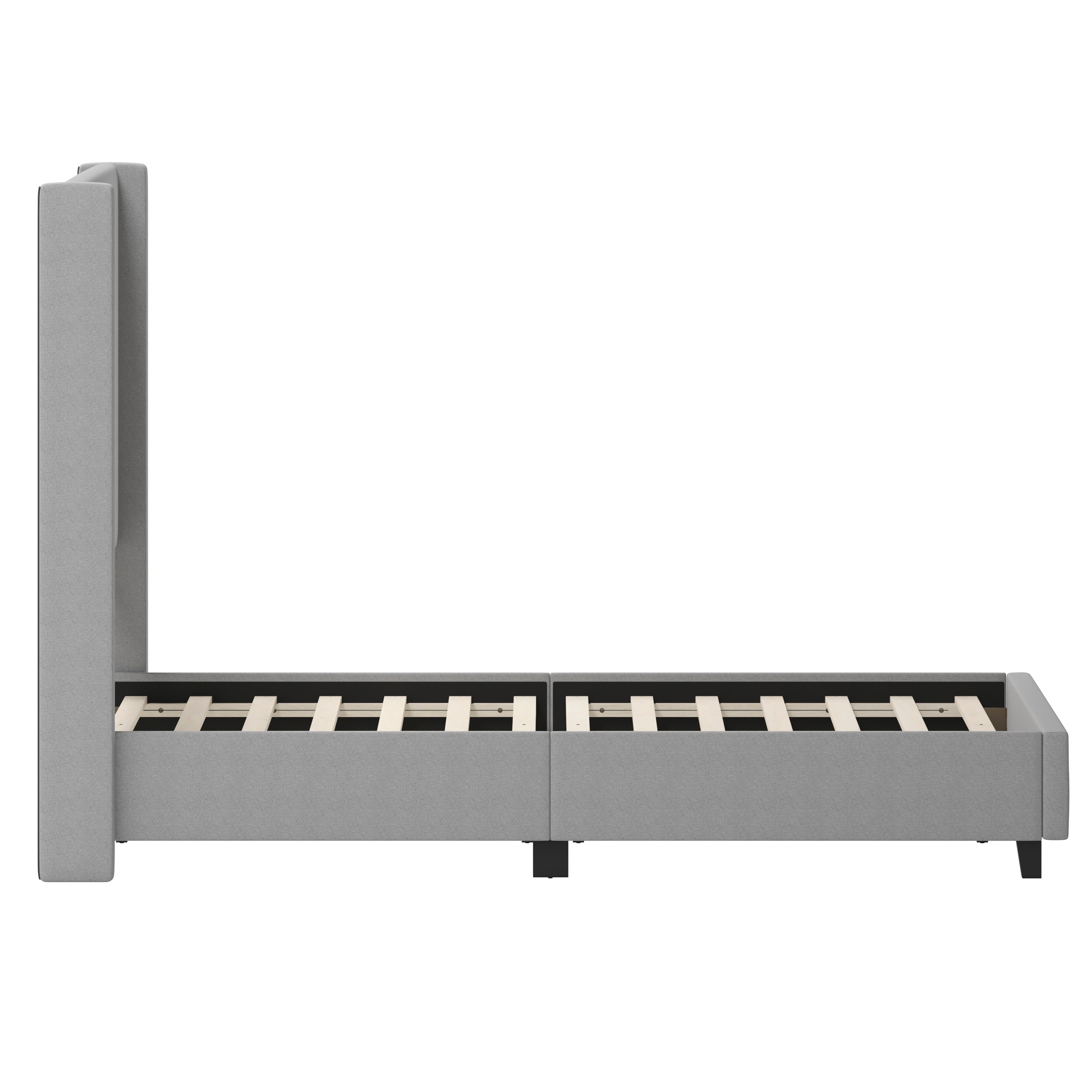 Quinn Upholstered Platform Bed with Channel Stitched Wingback Headboard, Mattress Foundation with Slatted Supports, No Box Spring Needed