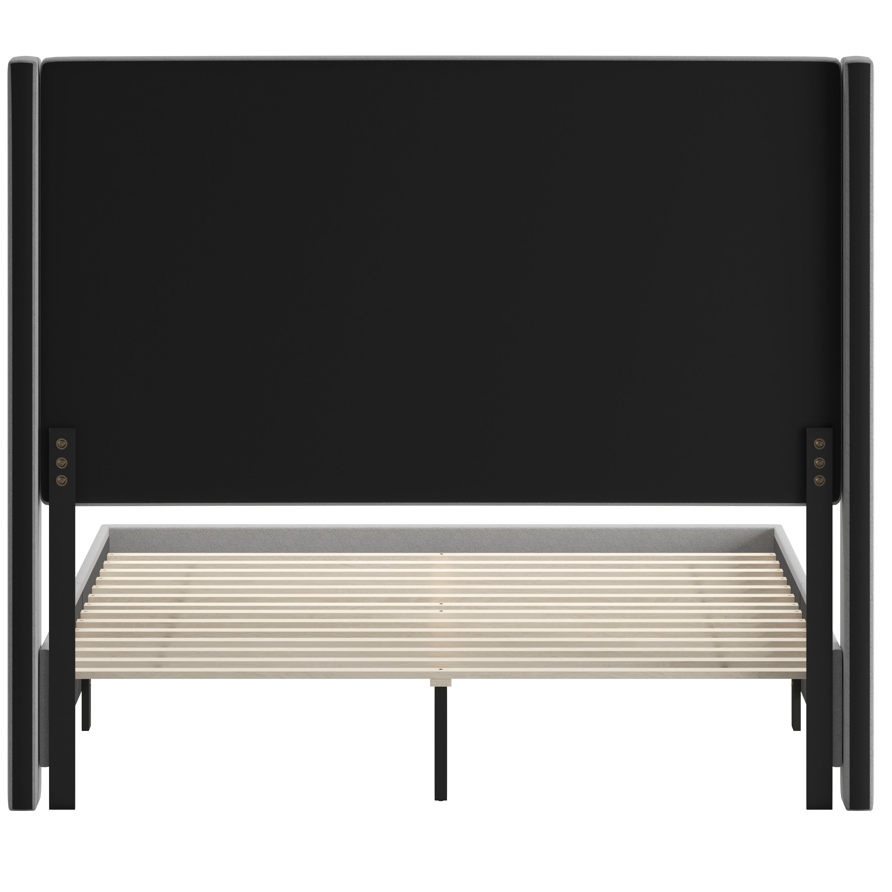 Quinn Upholstered Platform Bed with Channel Stitched Wingback Headboard, Mattress Foundation with Slatted Supports, No Box Spring Needed