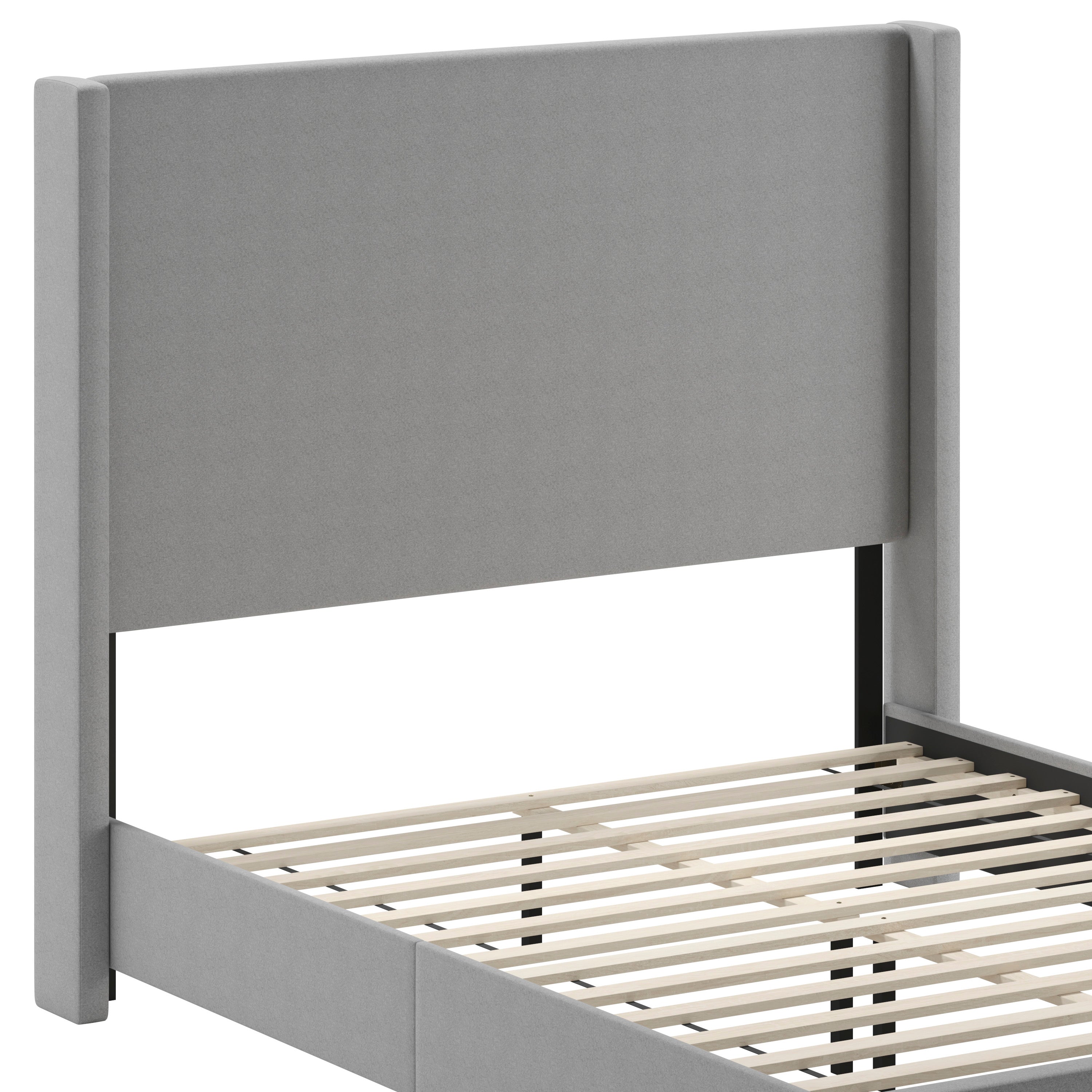 Quinn Upholstered Platform Bed with Channel Stitched Wingback Headboard, Mattress Foundation with Slatted Supports, No Box Spring Needed
