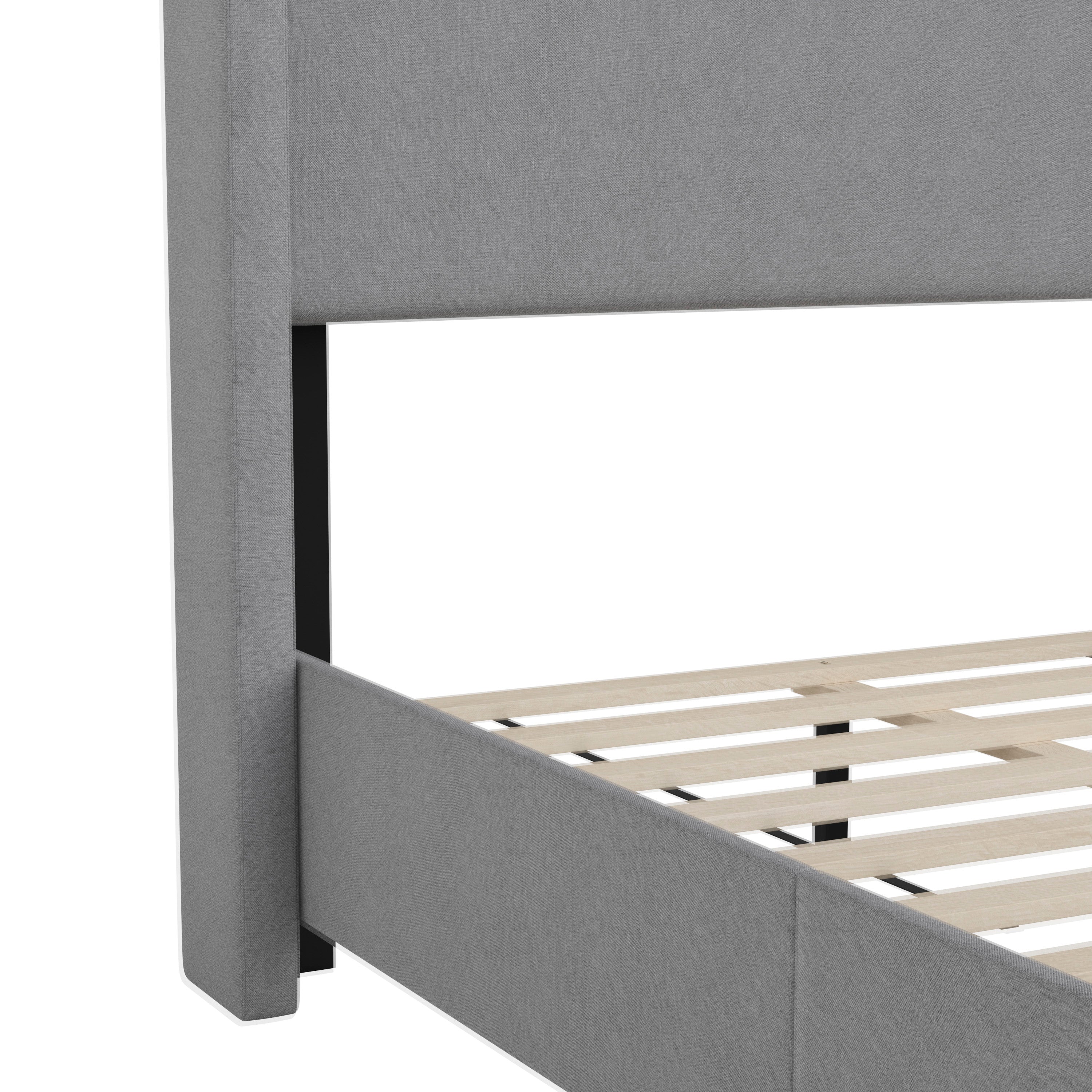Quinn Upholstered Platform Bed with Channel Stitched Wingback Headboard, Mattress Foundation with Slatted Supports, No Box Spring Needed