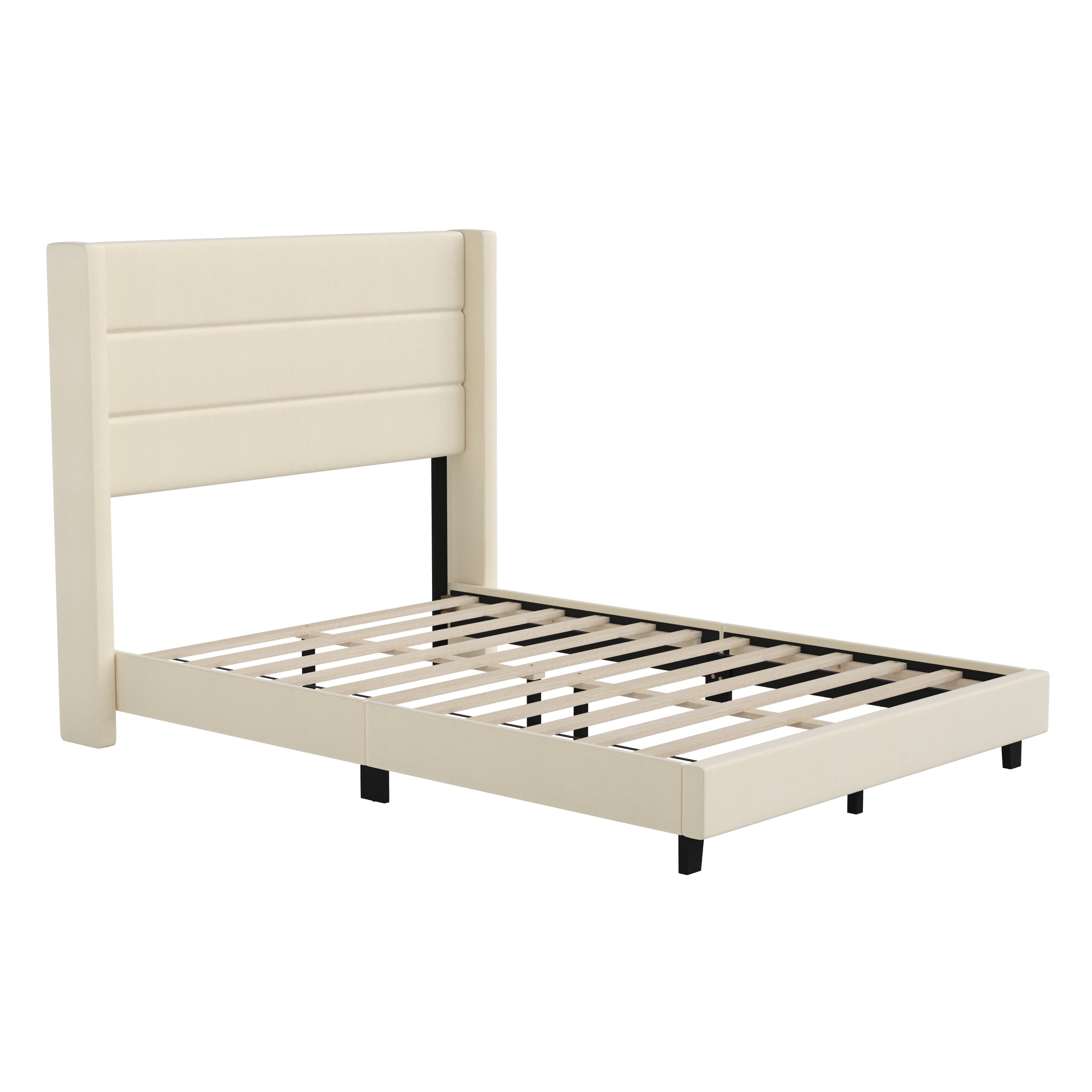 Hollis Upholstered Platform Bed with Wingback Headboard, Mattress Foundation with Slatted Supports, No Box Spring Needed