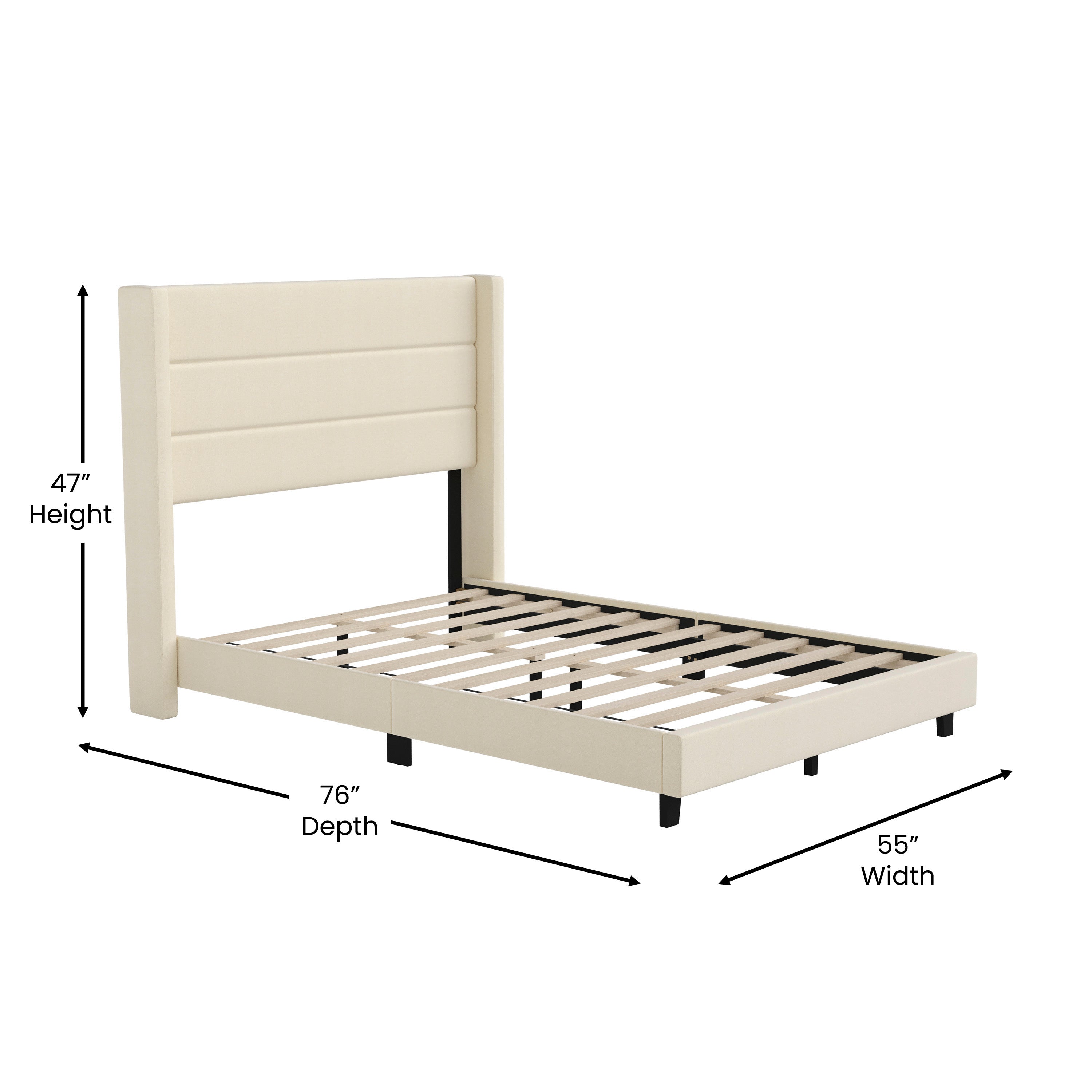 Hollis Upholstered Platform Bed with Wingback Headboard, Mattress Foundation with Slatted Supports, No Box Spring Needed