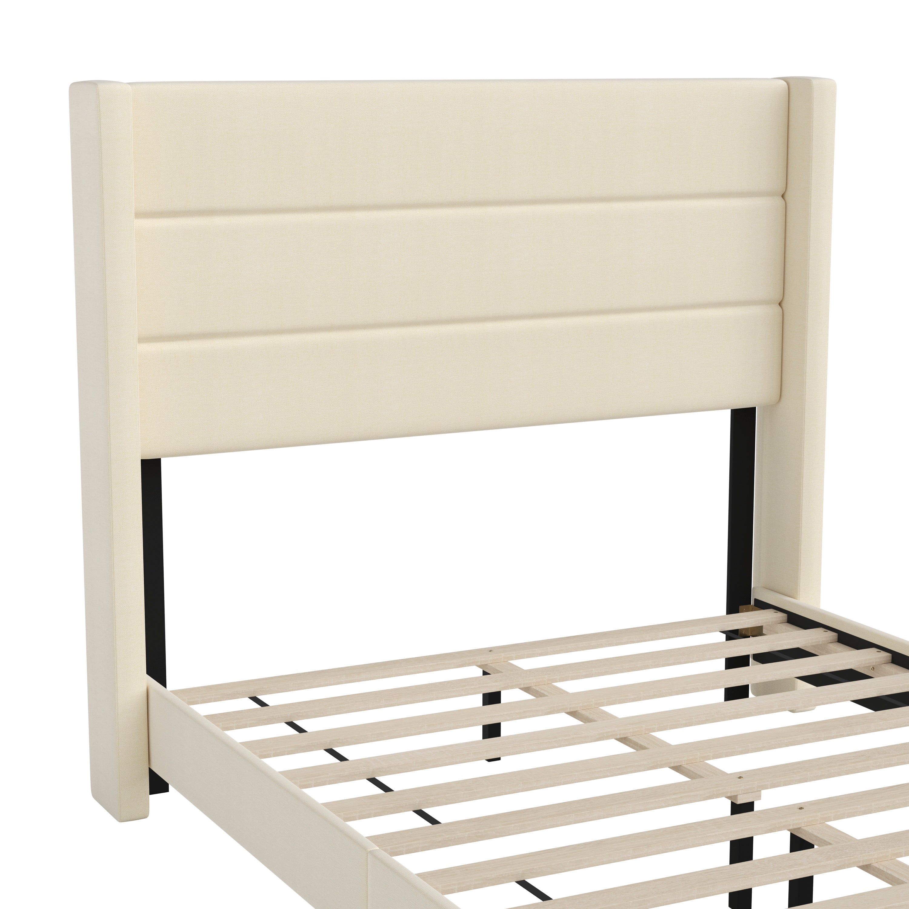 Hollis Upholstered Platform Bed with Wingback Headboard, Mattress Foundation with Slatted Supports, No Box Spring Needed