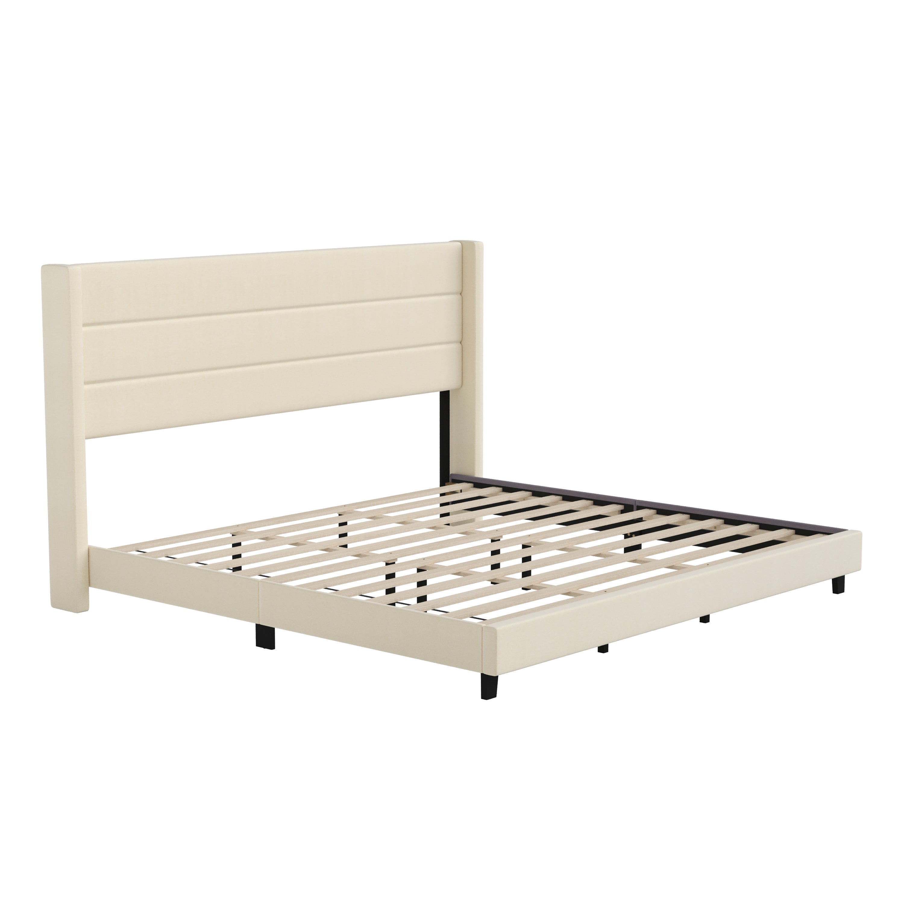 Hollis Upholstered Platform Bed with Wingback Headboard, Mattress Foundation with Slatted Supports, No Box Spring Needed